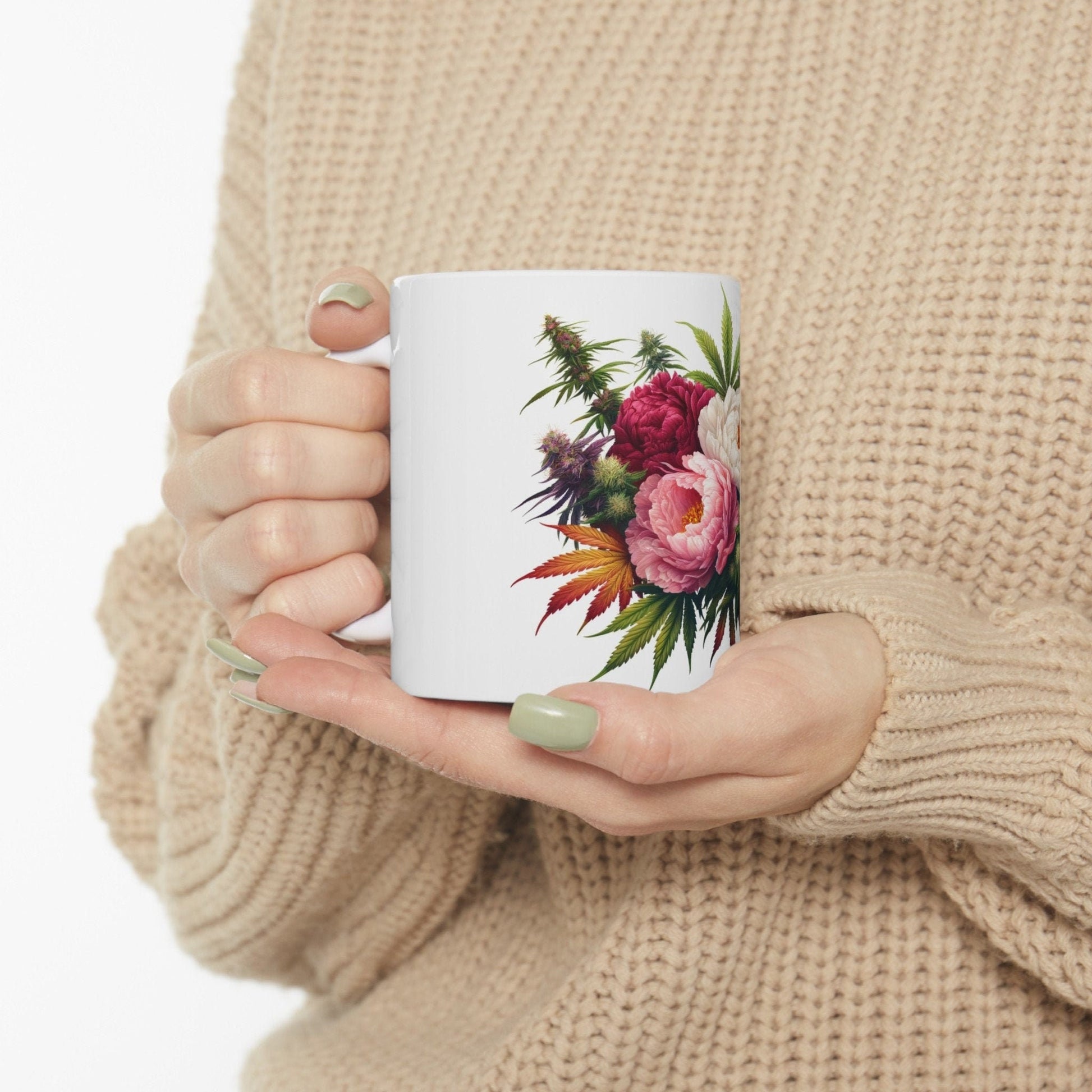 PEONY WEED FLOWER - Weed Coffee Mugs (11oz) Perfect Gift for Smokers/ Marijuana Gift; Wake and Bake Mug - Cannabis Cup / Stoner Mug