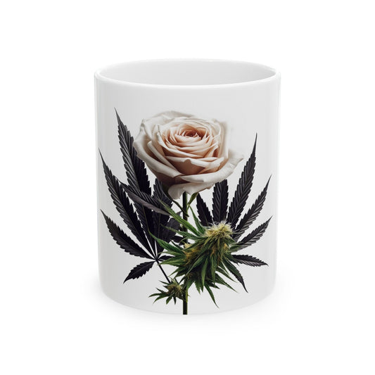 PINK ROSE Weed FLOWER - Weed Coffee Mugs (11oz) Perfect Gift for Smokers/ Marijuana Gift; Wake and Bake Mug - Cannabis Cup / Stoner Mug