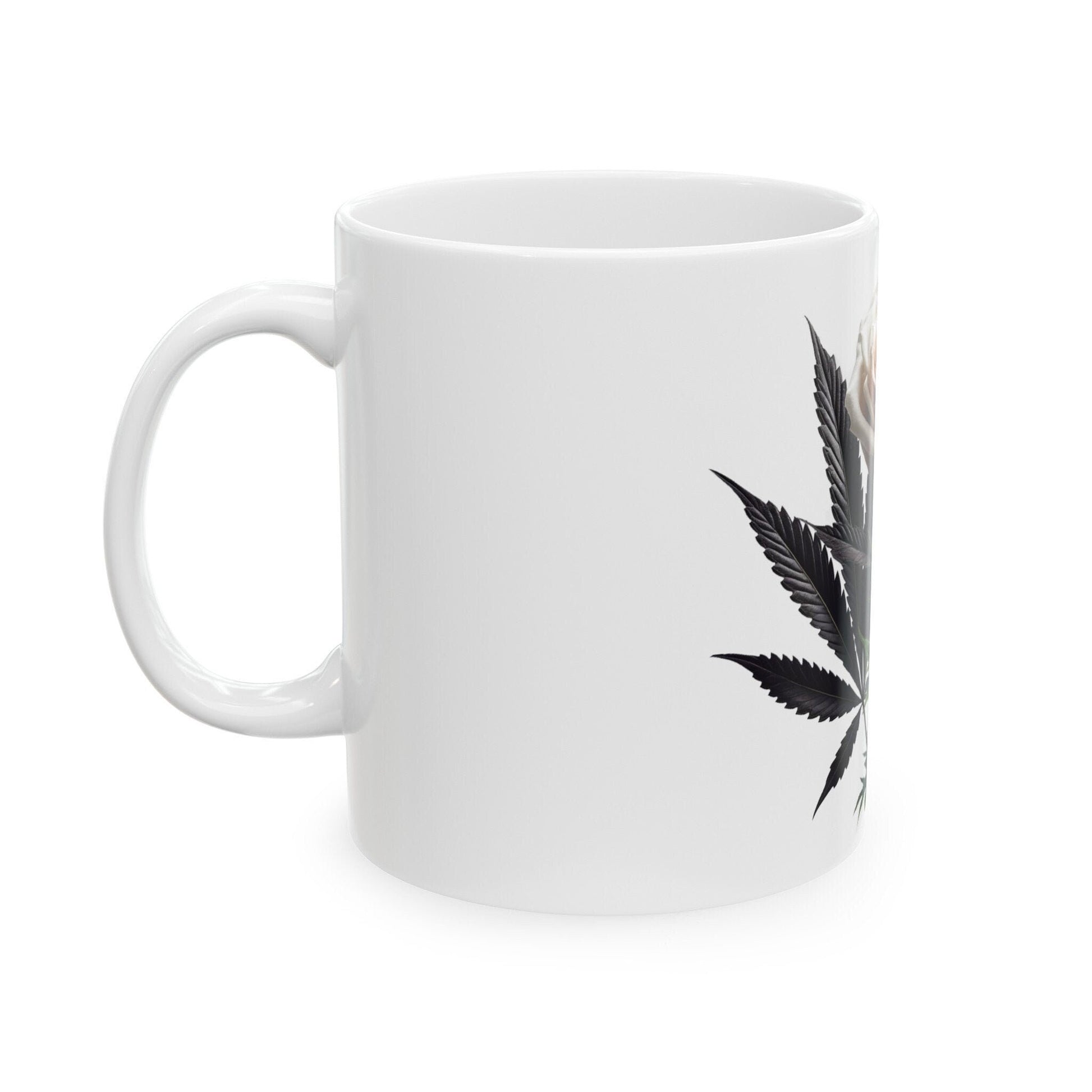 PINK ROSE Weed FLOWER - Weed Coffee Mugs (11oz) Perfect Gift for Smokers/ Marijuana Gift; Wake and Bake Mug - Cannabis Cup / Stoner Mug