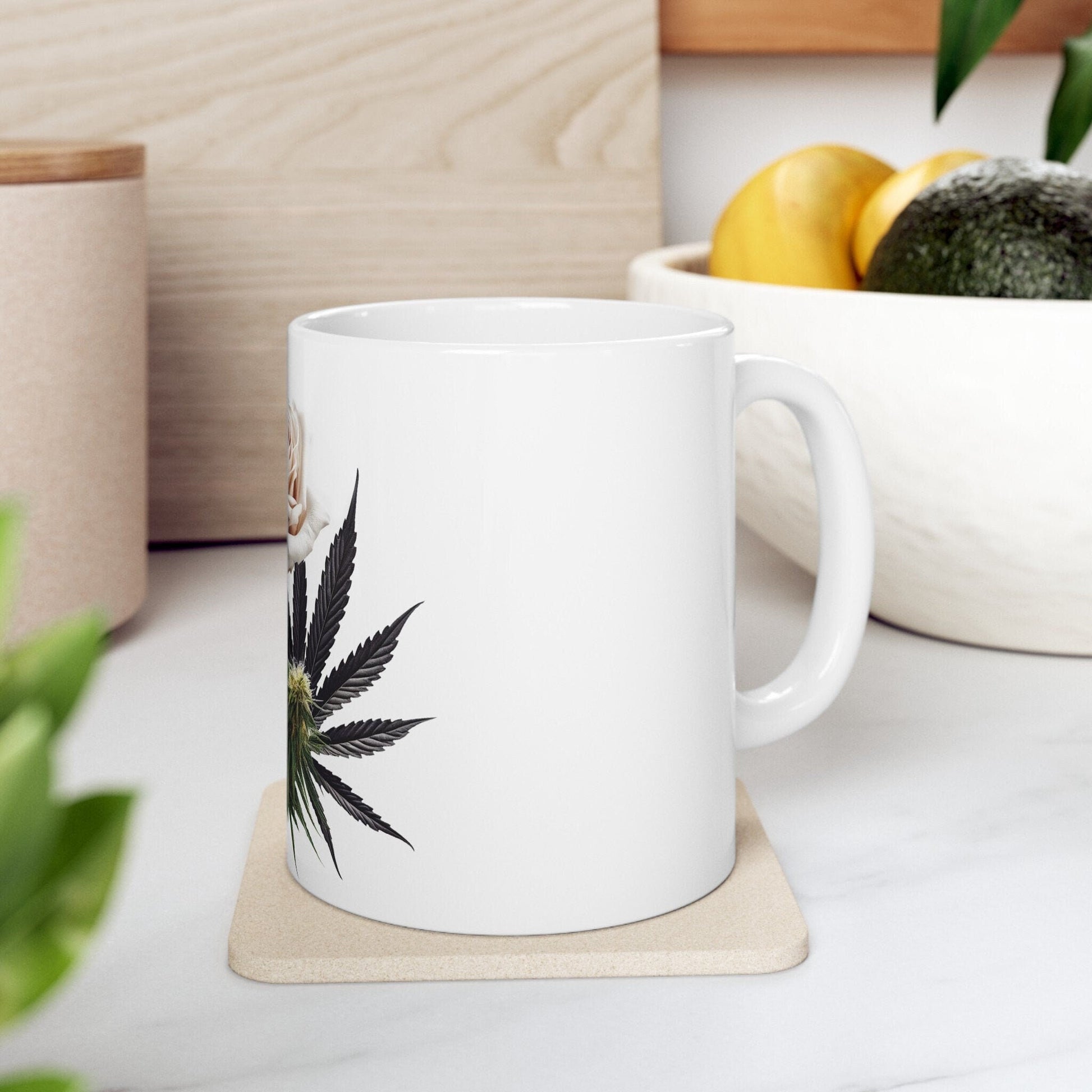 PINK ROSE Weed FLOWER - Weed Coffee Mugs (11oz) Perfect Gift for Smokers/ Marijuana Gift; Wake and Bake Mug - Cannabis Cup / Stoner Mug