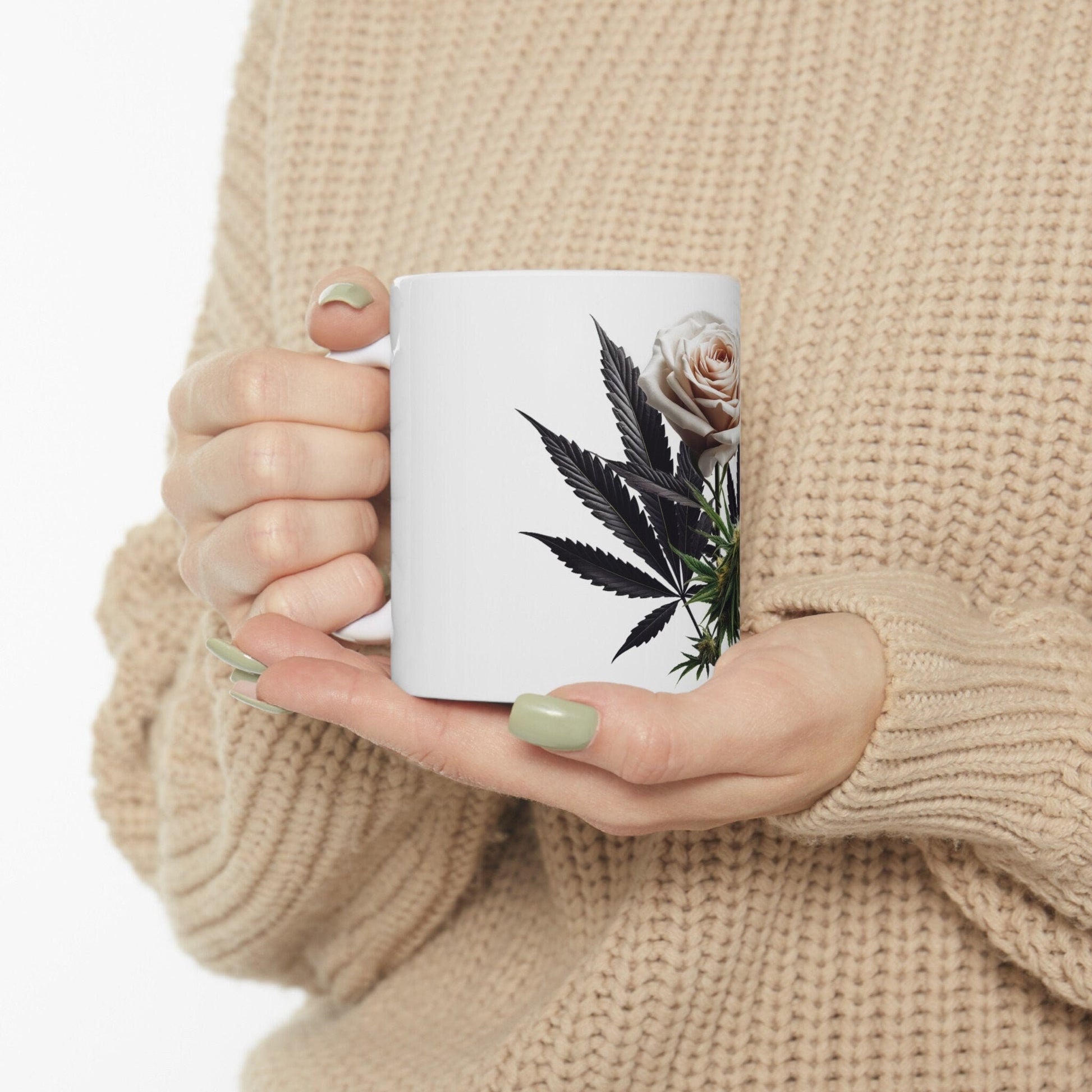 PINK ROSE Weed FLOWER - Weed Coffee Mugs (11oz) Perfect Gift for Smokers/ Marijuana Gift; Wake and Bake Mug - Cannabis Cup / Stoner Mug