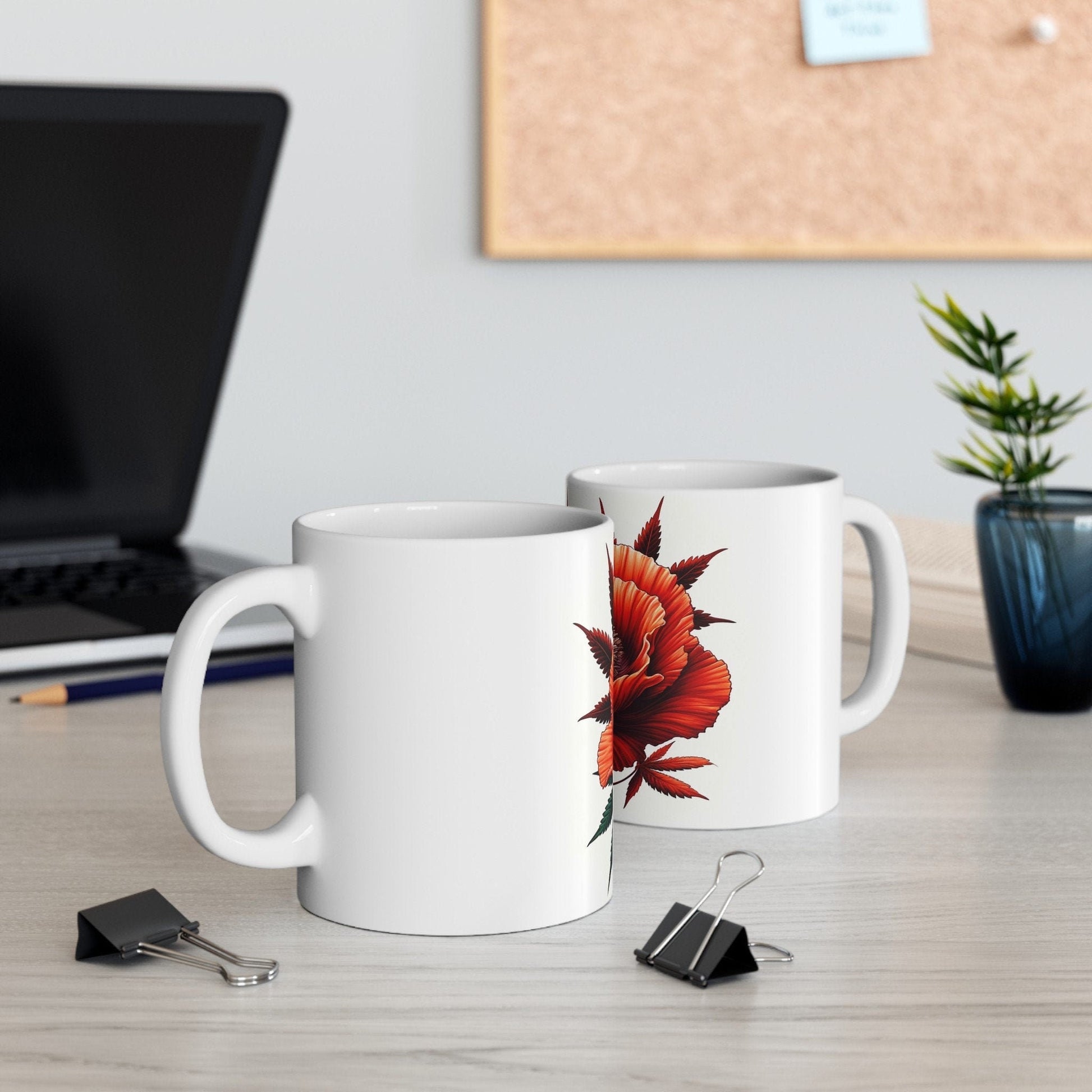 POPPY WEED FLOWER - Weed Coffee Mugs (11oz) Perfect Gift for Smokers/ Marijuana Gift; Wake and Bake Mug - Cannabis Cup / Stoner Mug