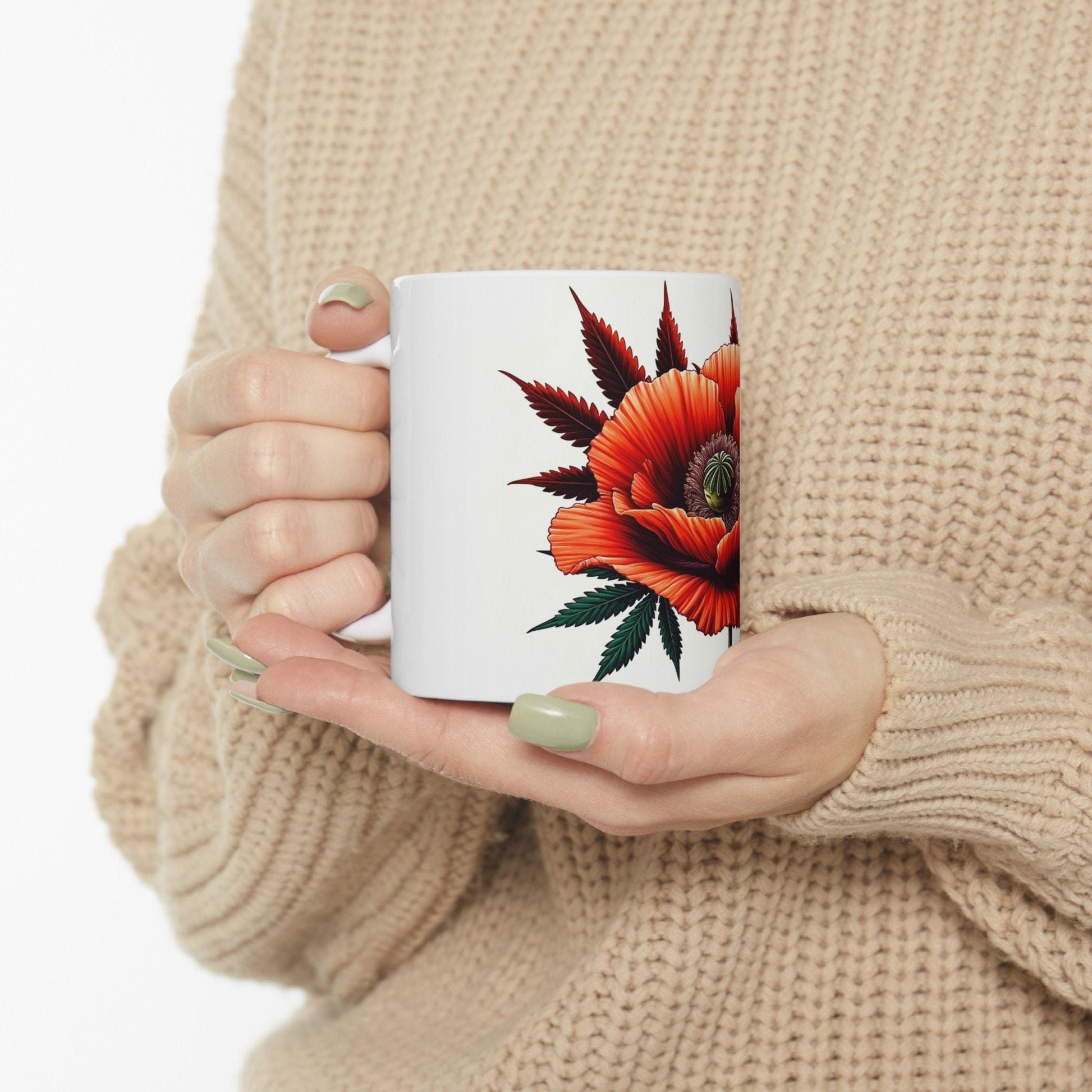 POPPY WEED FLOWER - Weed Coffee Mugs (11oz) Perfect Gift for Smokers/ Marijuana Gift; Wake and Bake Mug - Cannabis Cup / Stoner Mug