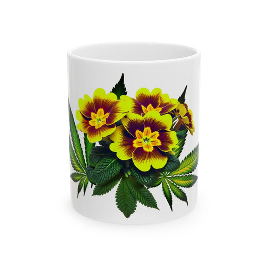 PRIMROSE WEED PLANT - Weed Coffee Mugs (11oz) Perfect Gift for Smokers/ Marijuana Gift; Wake and Bake Mug - Cannabis Cup / Stoner Mug