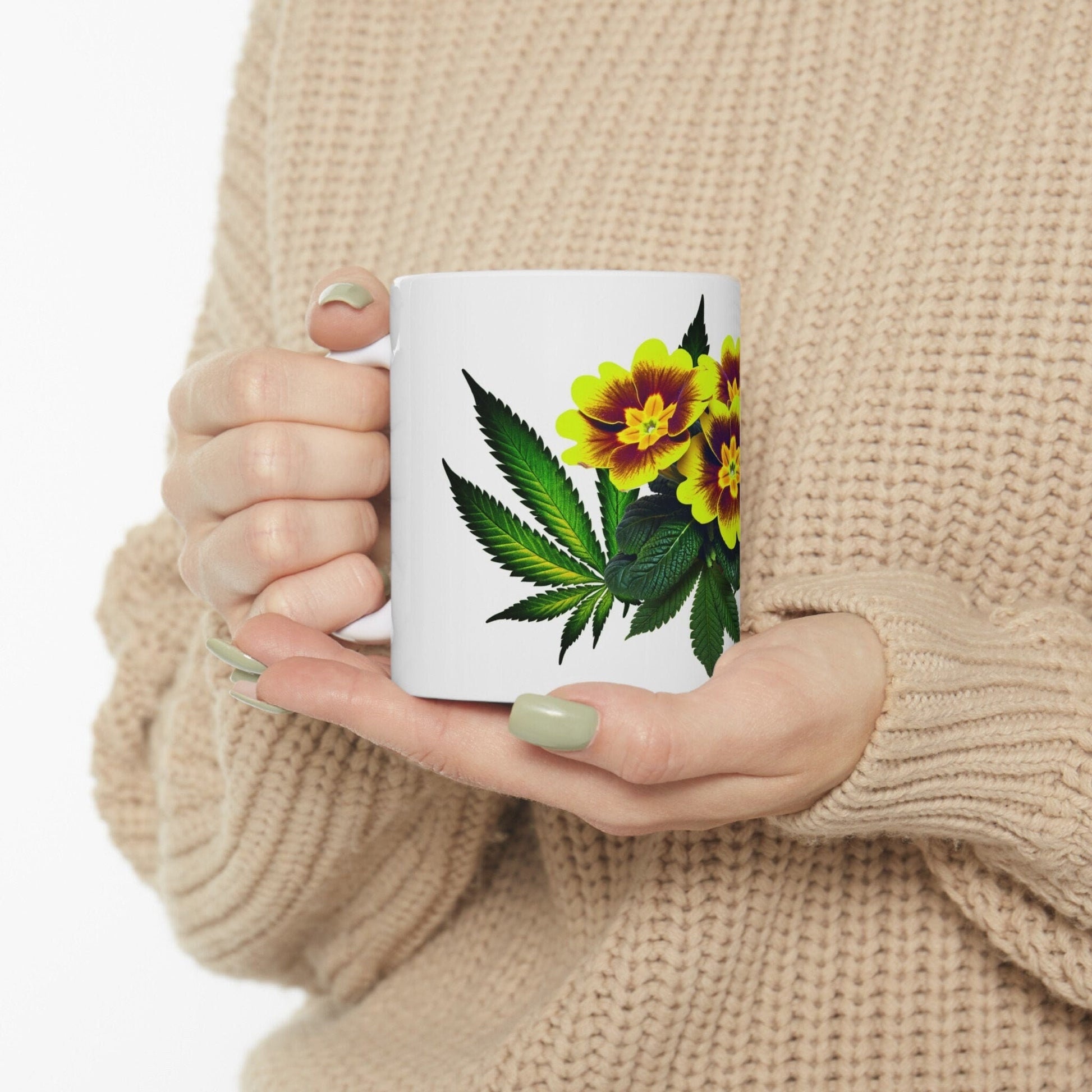 PRIMROSE WEED PLANT - Weed Coffee Mugs (11oz) Perfect Gift for Smokers/ Marijuana Gift; Wake and Bake Mug - Cannabis Cup / Stoner Mug