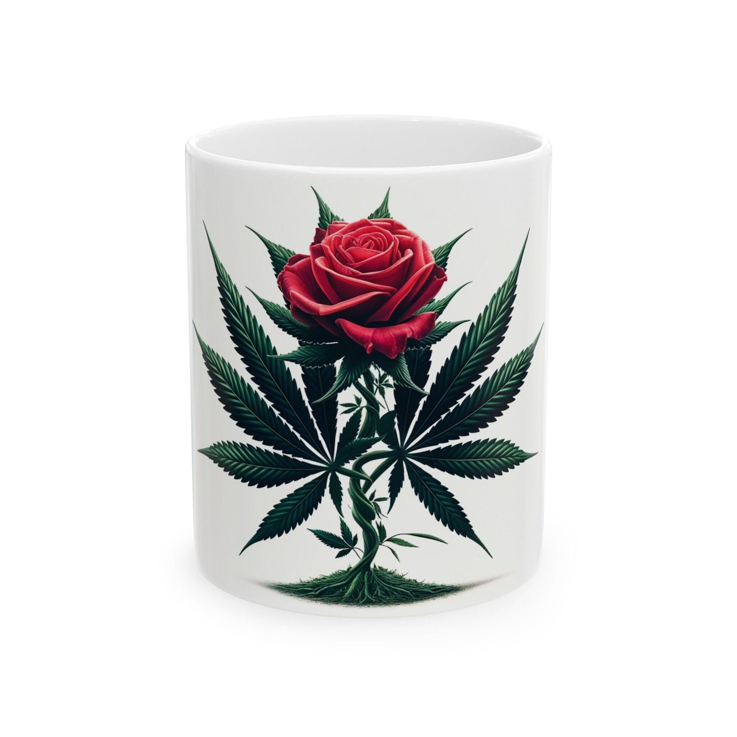 RED ROSE Weed FLOWER - Weed Coffee Mugs (11oz) Perfect Gift for Smokers/ Marijuana Gift; Wake and Bake Mug - Cannabis Cup / Stoner Mug