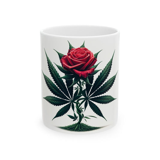 RED ROSE Weed FLOWER - Weed Coffee Mugs (11oz) Perfect Gift for Smokers/ Marijuana Gift; Wake and Bake Mug - Cannabis Cup / Stoner Mug