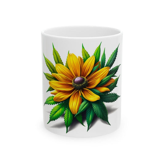 RUDBECKIA WEED FLOWER - Weed Coffee Mugs (11oz) Perfect Gift for Smokers/ Marijuana Gift; Wake and Bake Mug - Cannabis Cup / Stoner Mug
