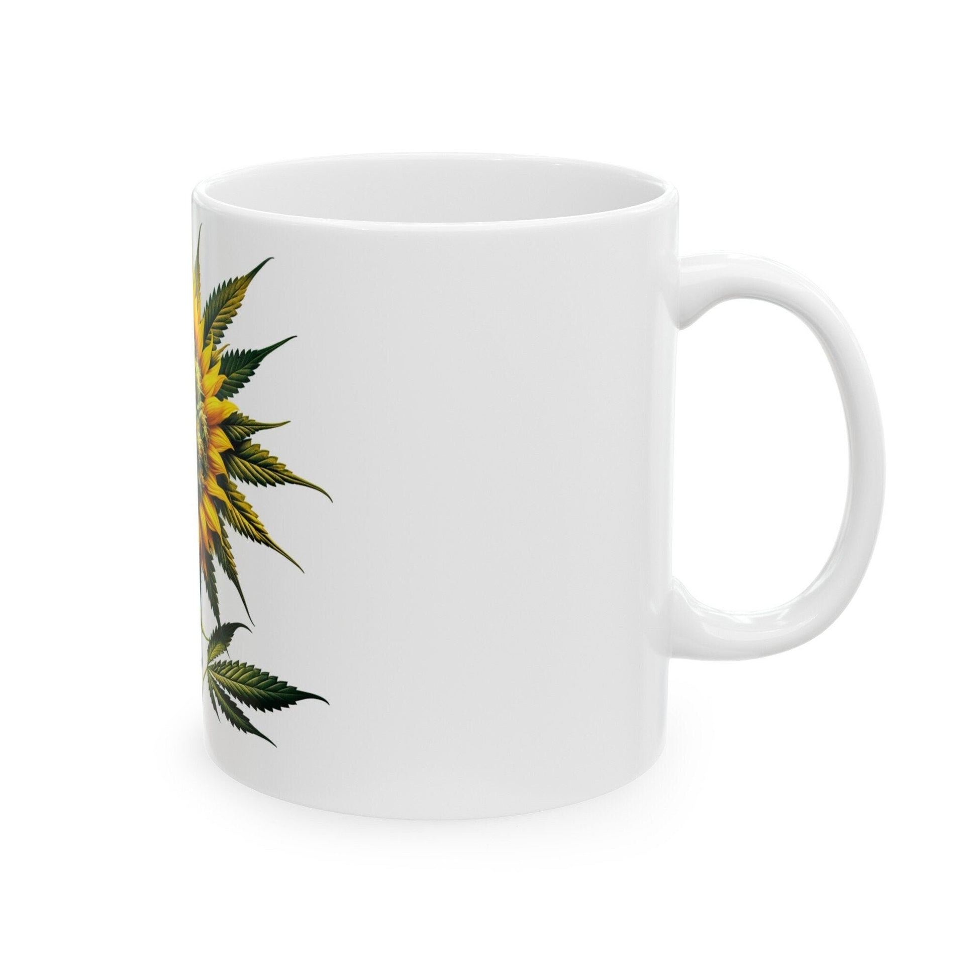 SUNFLOWER WEED FLOWER - Weed Coffee Mugs (11oz) Perfect Gift for Smokers/ Marijuana Gift; Wake and Bake Mug - Cannabis Cup / Stoner Mug