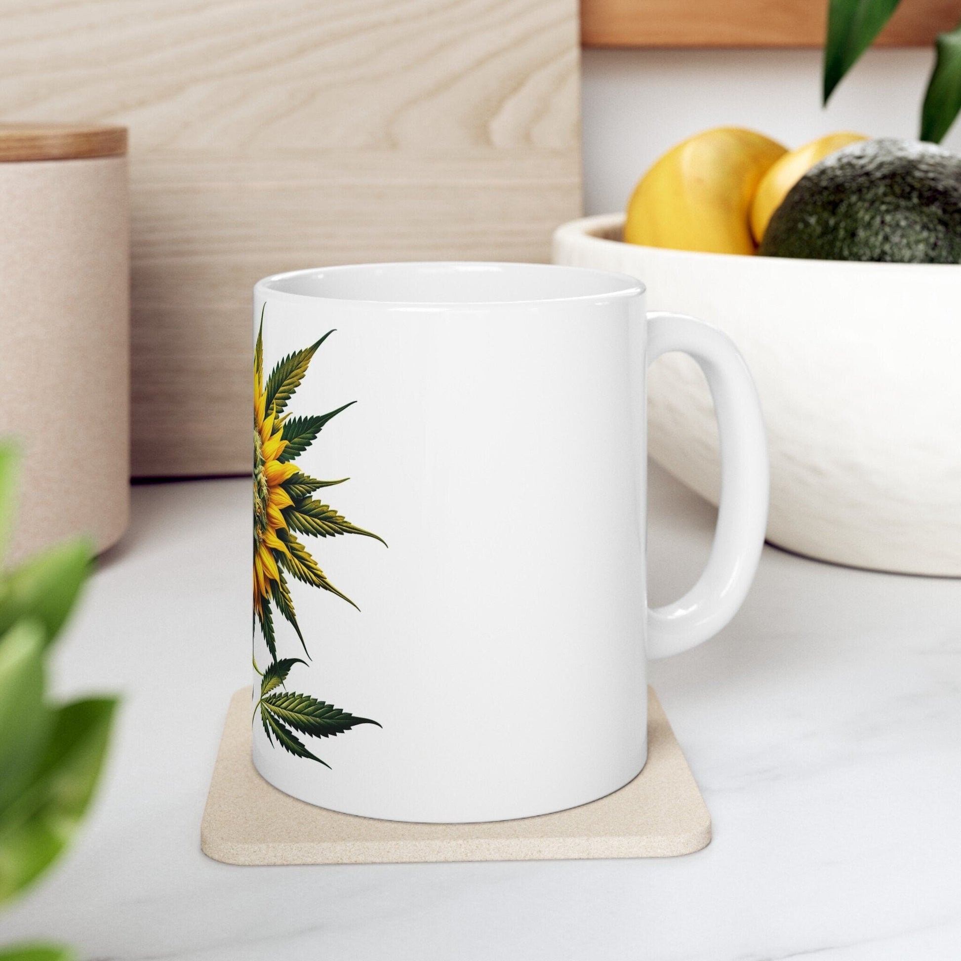 SUNFLOWER WEED FLOWER - Weed Coffee Mugs (11oz) Perfect Gift for Smokers/ Marijuana Gift; Wake and Bake Mug - Cannabis Cup / Stoner Mug