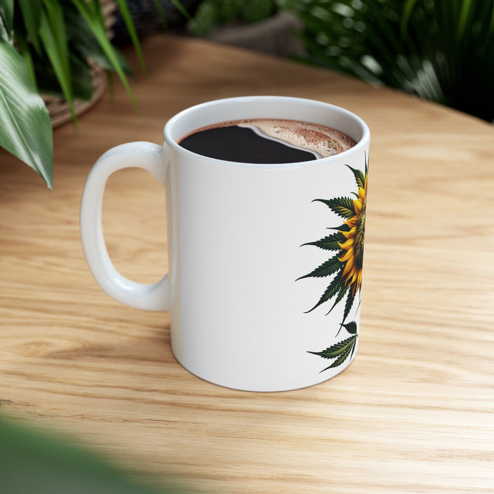 SUNFLOWER WEED FLOWER - Weed Coffee Mugs (11oz) Perfect Gift for Smokers/ Marijuana Gift; Wake and Bake Mug - Cannabis Cup / Stoner Mug