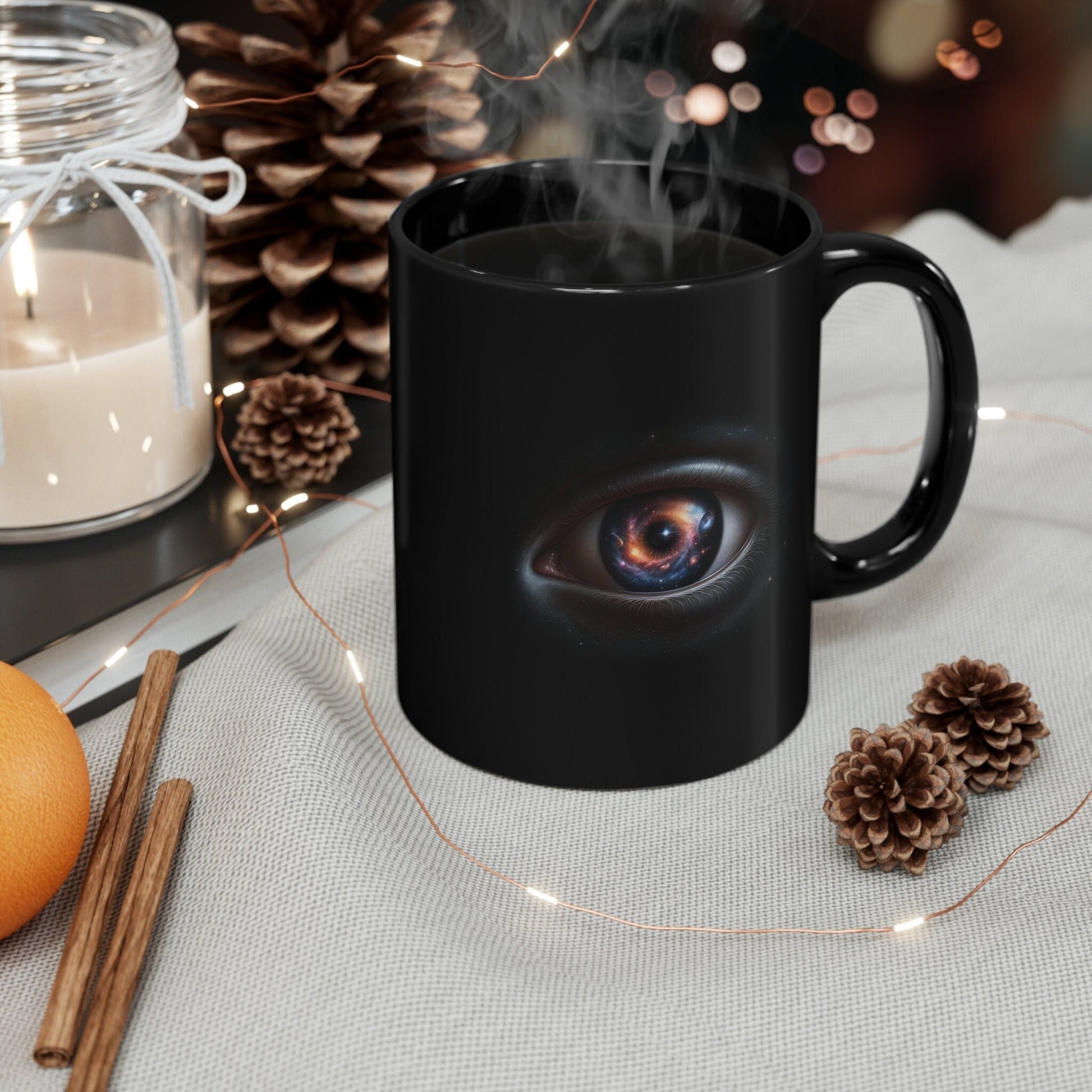 STARRY EYE - Black Base Coffee Mugs (11oz) Perfect Gift for Smokers, Stoners, Space Lovers; Wake and Bake Mug / Space Mug