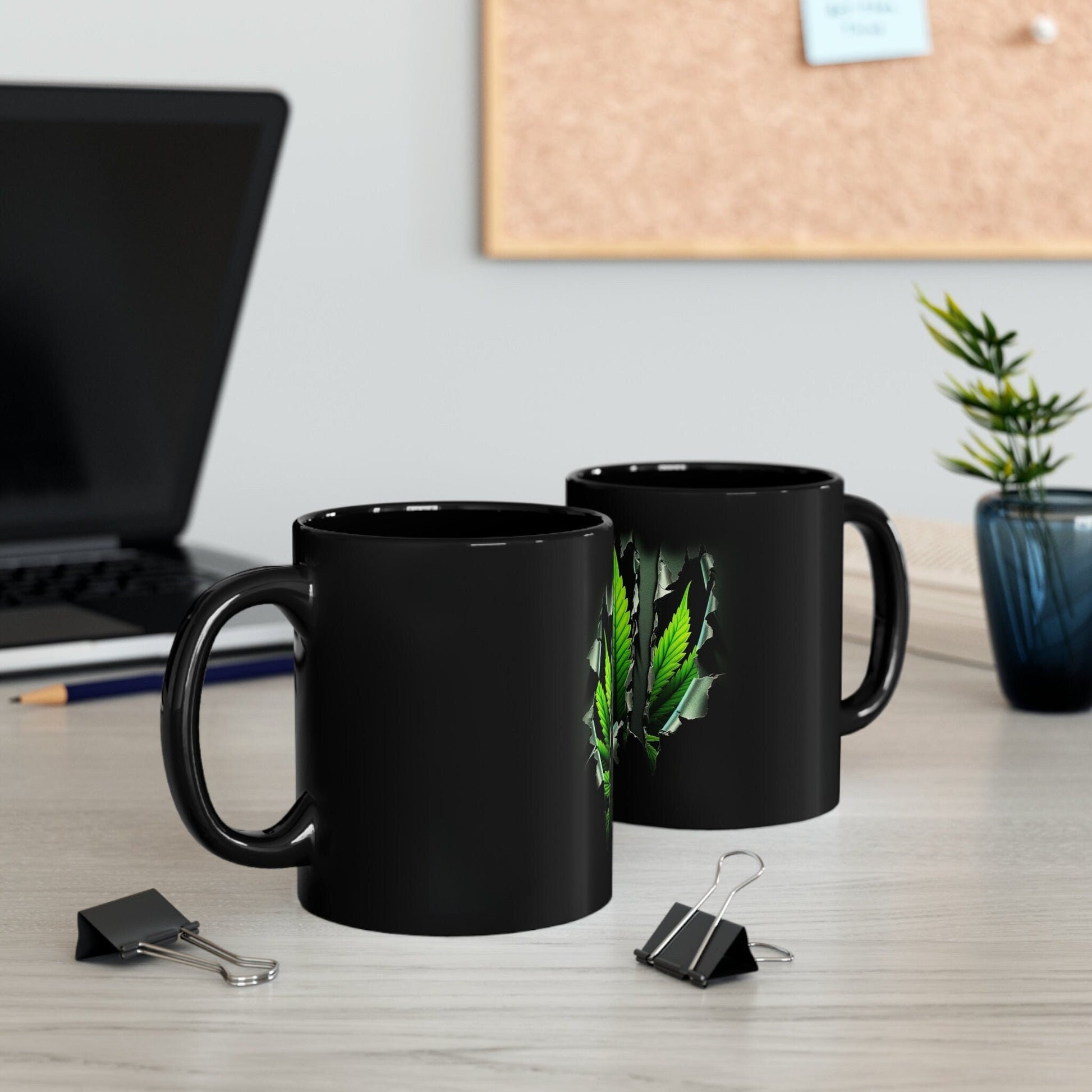 WEED SLASH - Black Base Coffee Mugs - Perfect Gift for Smokers, Stoners, Growers; Wake and Bake Mug / Weed Mug / Cannabis Cup