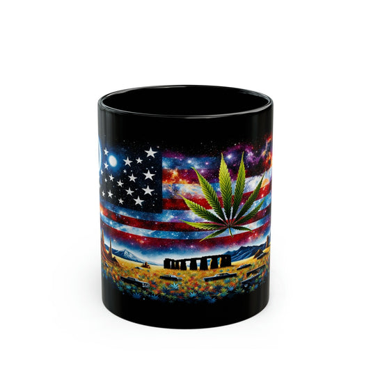 AMERICAN WEED FLAG - Black Base Coffee Mugs - Perfect Gift for Smokers, Stoners, Marijuana Lovers, Growers; Weed Mug / Stoner Mug