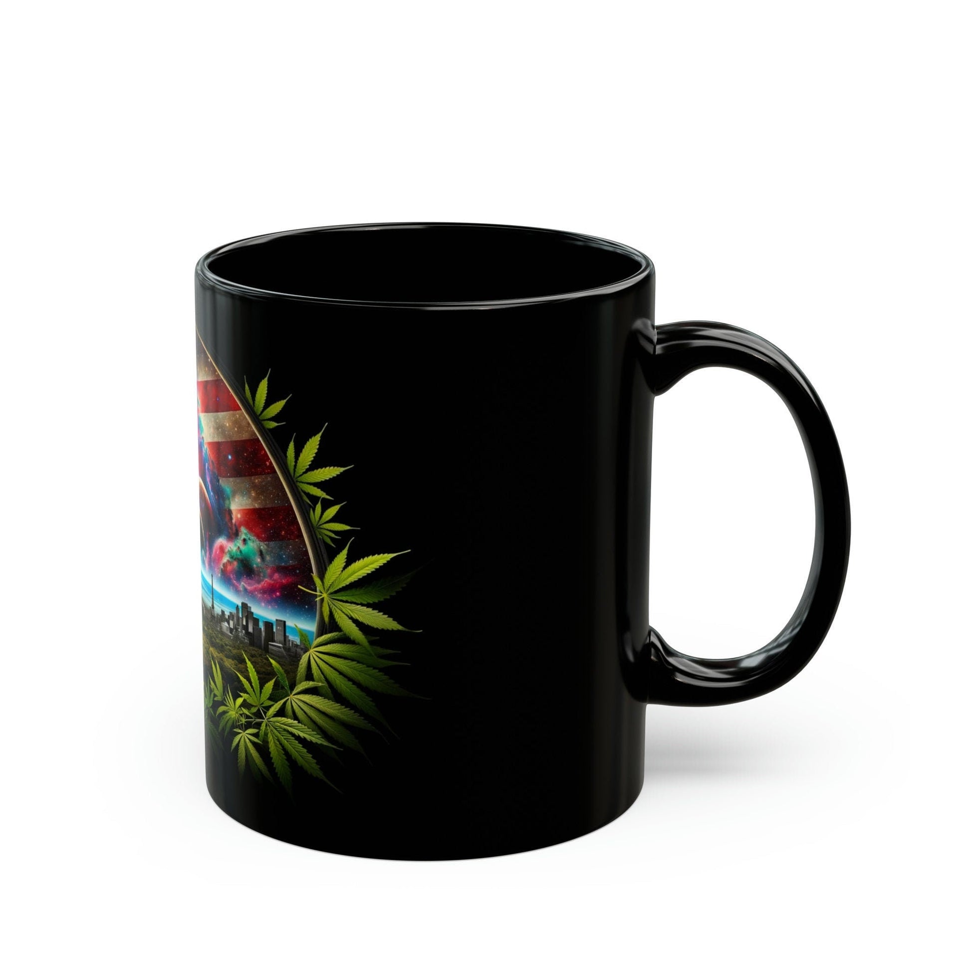 AMERICAN CANNABIS - Black Base Coffee Mugs - Perfect Gift for Smokers, Stoners, Marijuana Lovers, Growers; WEED Mug / Stoner Mug