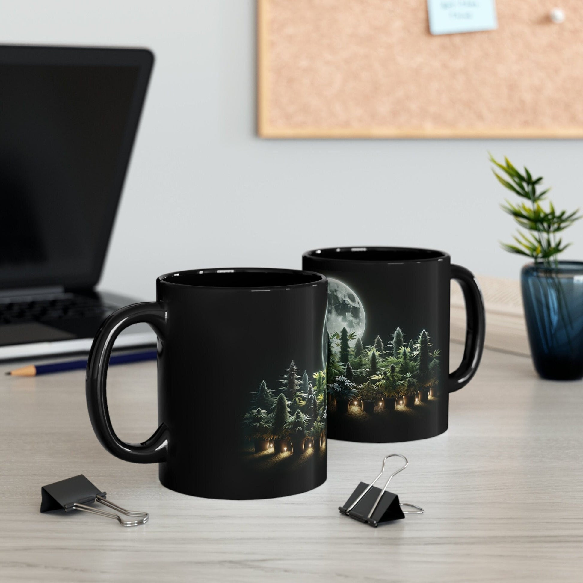 NIGHTTIME GROW - Black Base WEED Coffee Mugs - Perfect Gift for Smokers, Stoners, Marijuana Lovers, Growers; Weed Mug / Space Mug