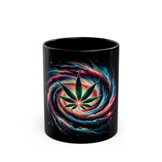 SPACE WEED LEAF - Black Base Coffee Mugs - Perfect Gift for Smokers, Stoners, Marijuana Lovers, Growers; Weed Mug / Space Mug for Stoners