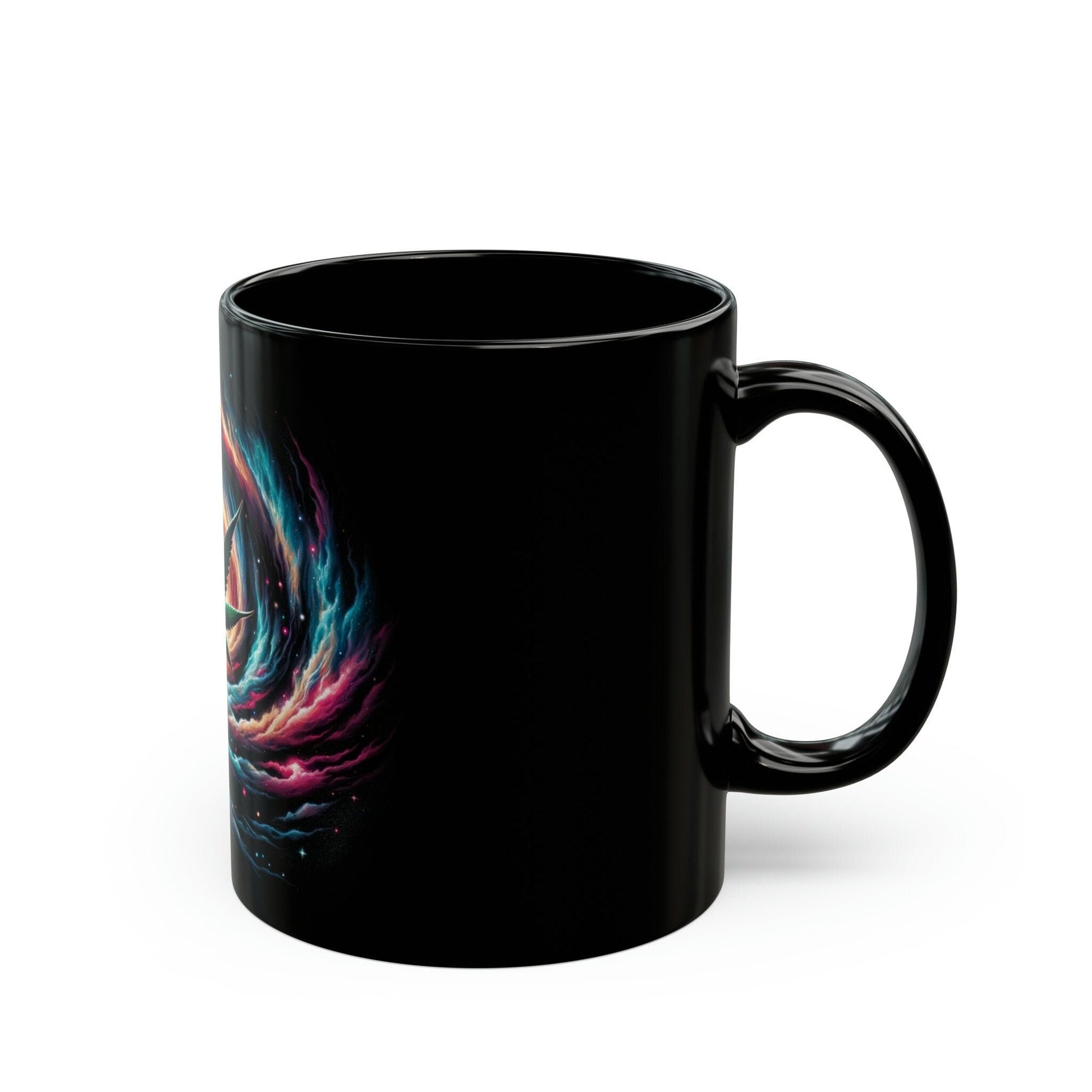 SPACE WEED LEAF - Black Base Coffee Mugs - Perfect Gift for Smokers, Stoners, Marijuana Lovers, Growers; Weed Mug / Space Mug for Stoners