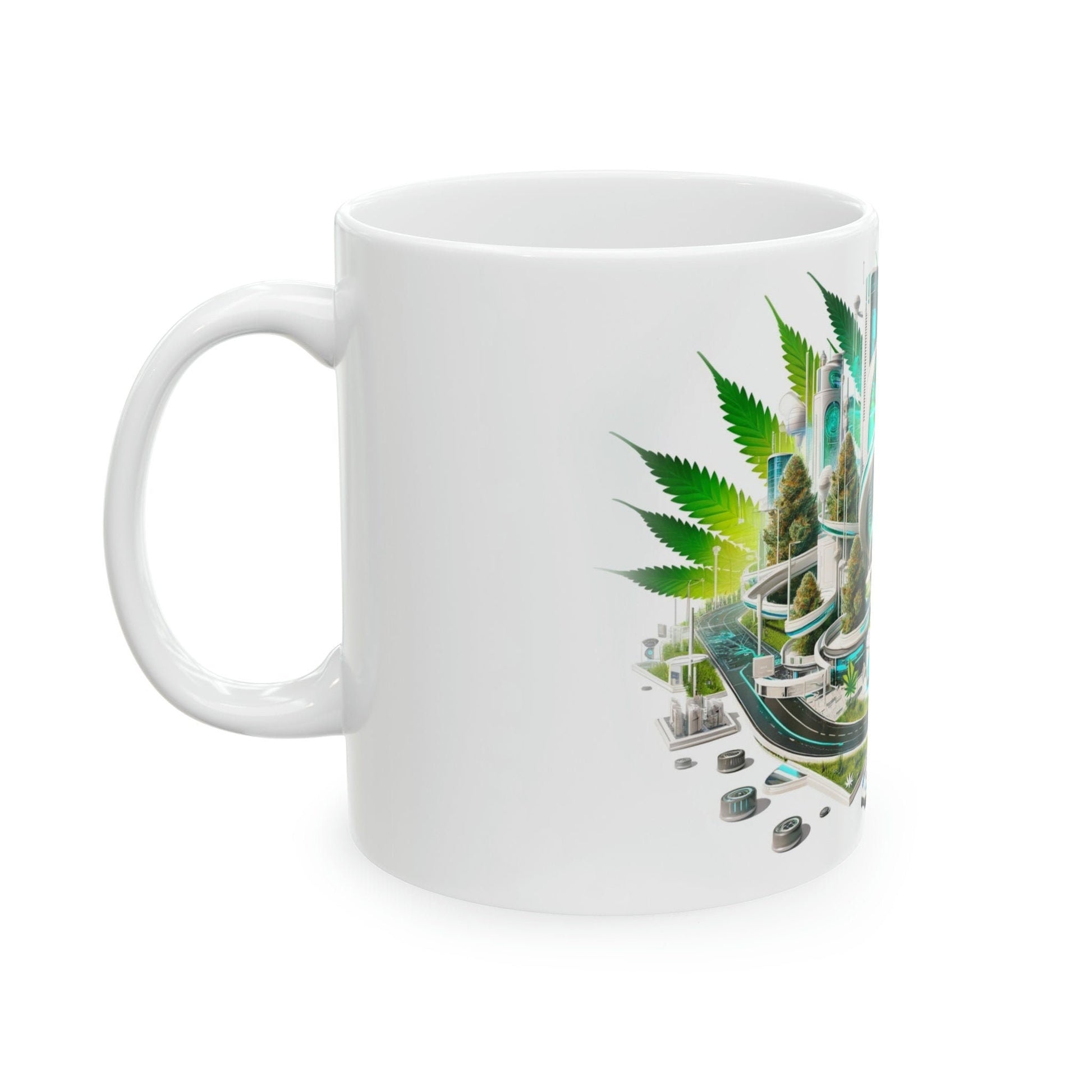 WEED CITY Futuristic - Marijuana Themed Coffee Mug - Perfect Gift for Smokers, Marijuana Lovers; Wake and Bake Mug - Weed Mug / Stoner Mug