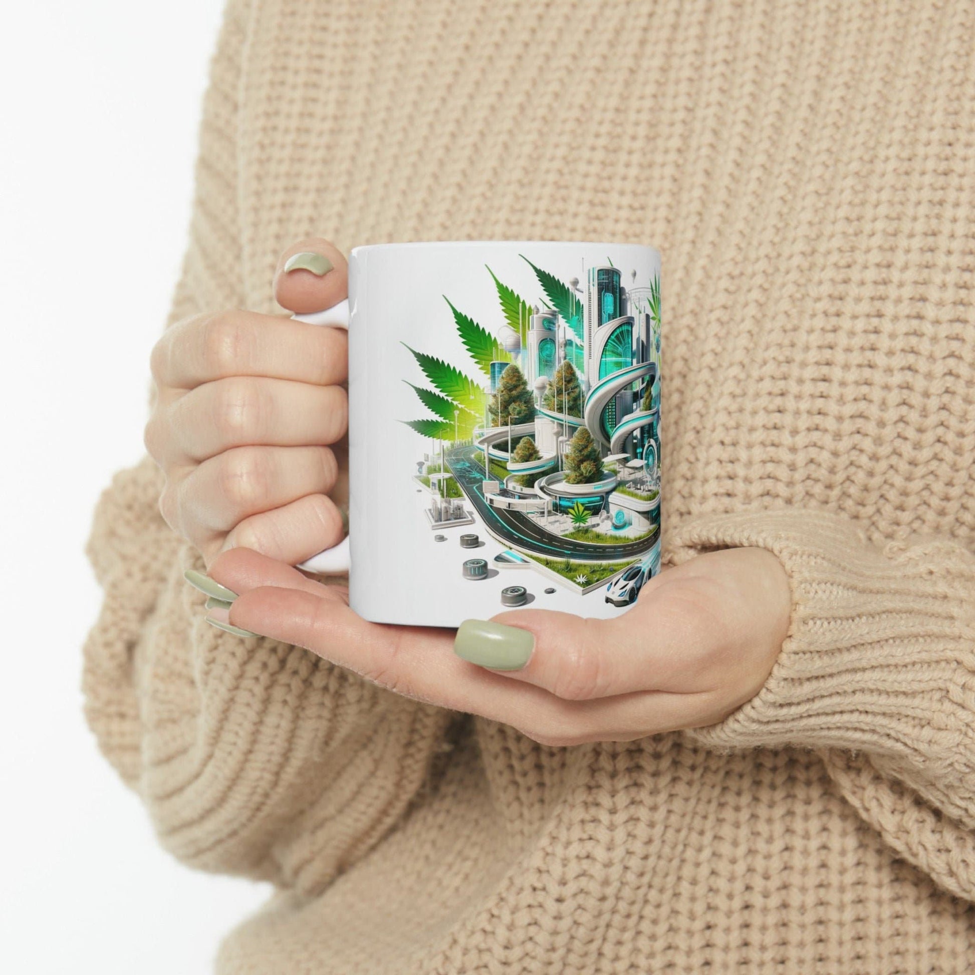 WEED CITY Futuristic - Marijuana Themed Coffee Mug - Perfect Gift for Smokers, Marijuana Lovers; Wake and Bake Mug - Weed Mug / Stoner Mug