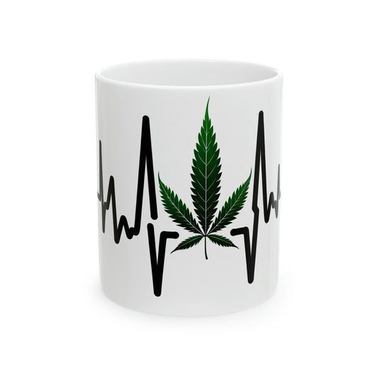WEED HEARTBEAT - Marijuana Themed Coffee Mugs - Perfect Gift for Smoker, Stoners, Marijuana Lover; Wake and Bake Mug - Weed Mug / Stoner Mug