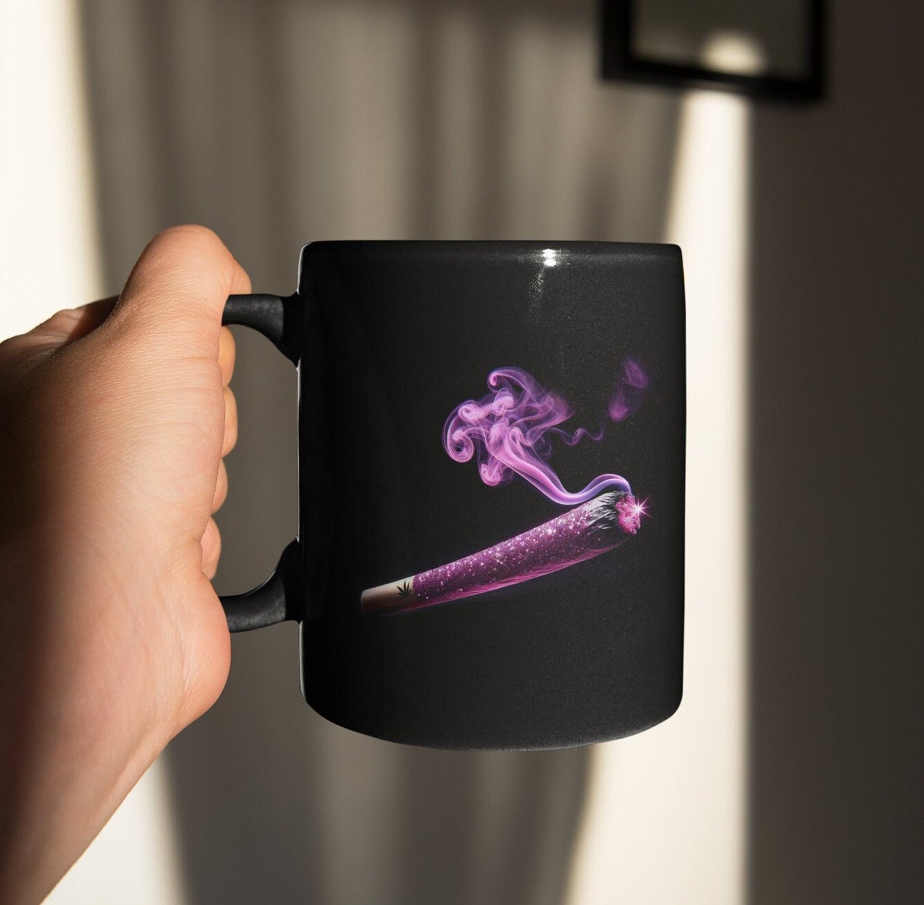 GLITTER JOINT Weed Mug - BLACK Themed Coffee Mugs - Perfect Gift for Smokers, Stoners, Marijuana Lovers, Growers; Smoker Enthusiasts