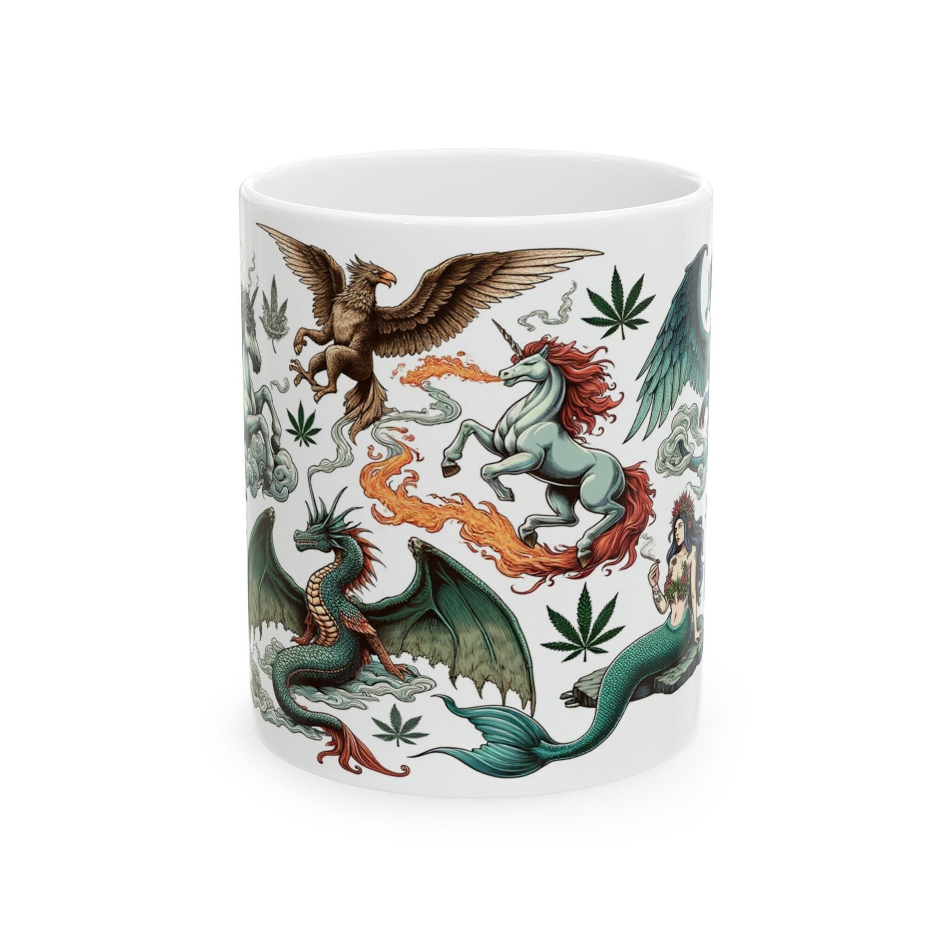 MYTHICAL CREATURES - WEED Themed Coffee Mugs - Perfect Gift for Smokers, Stoners, Marijuana Lovers, Growers; Smoker - Wake and Bake