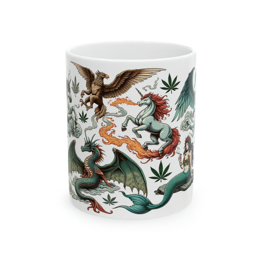 MYTHICAL CREATURES - WEED Themed Coffee Mugs - Perfect Gift for Smokers, Stoners, Marijuana Lovers, Growers; Smoker - Wake and Bake