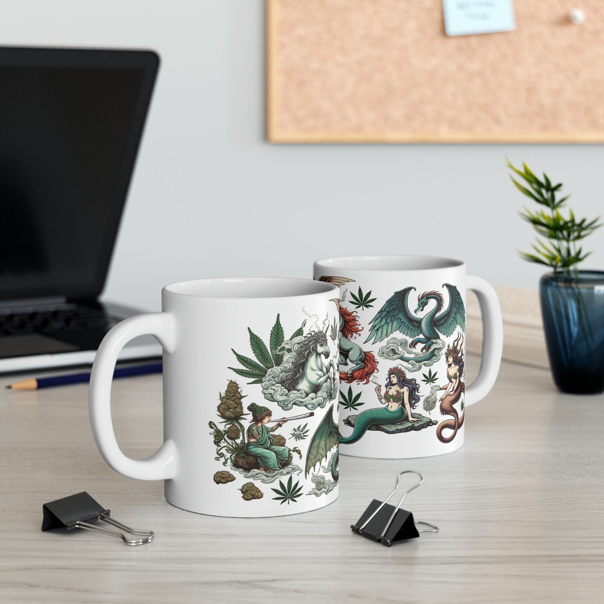MYTHICAL CREATURES - WEED Themed Coffee Mugs - Perfect Gift for Smokers, Stoners, Marijuana Lovers, Growers; Smoker - Wake and Bake