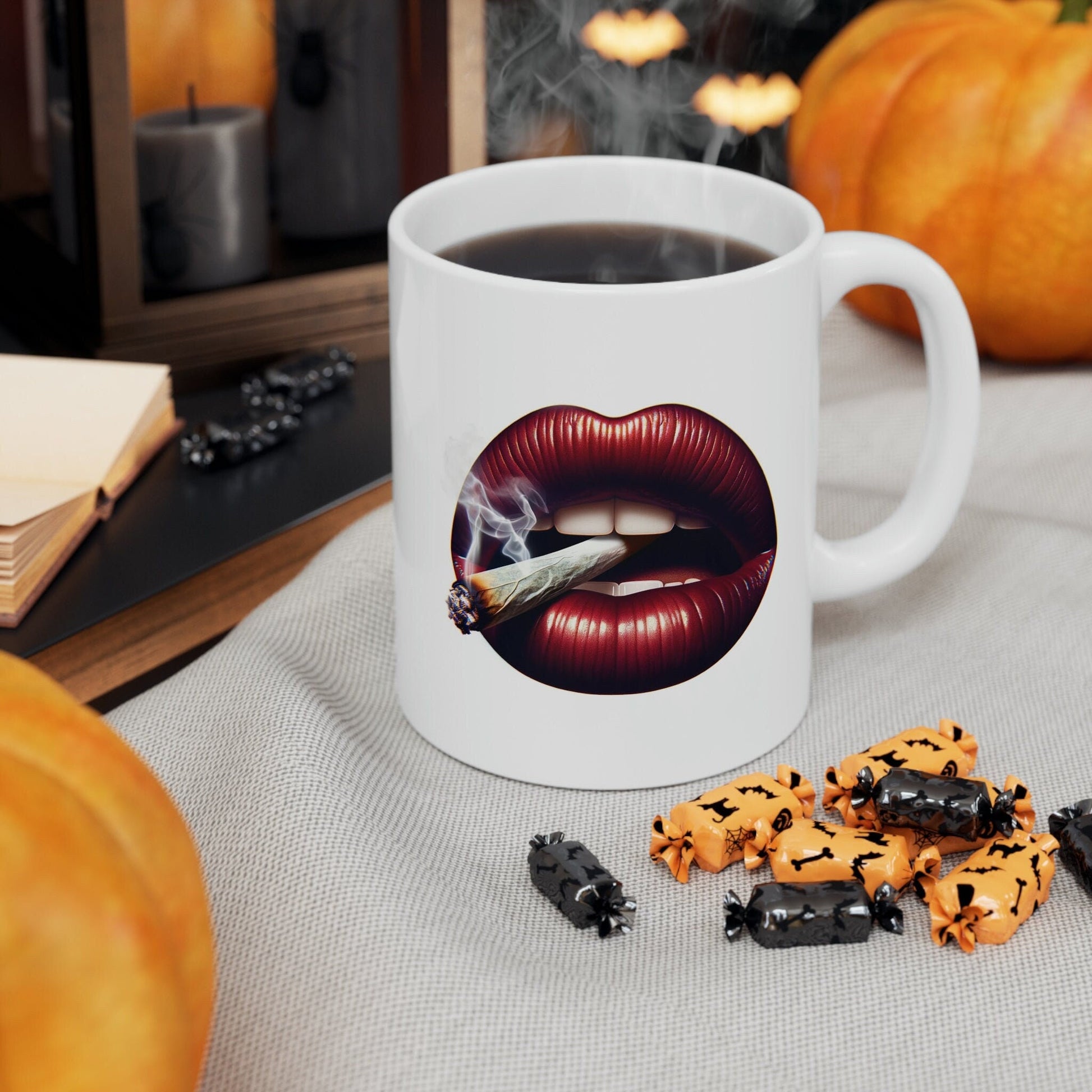 LIPS Joint Mug - WEED Themed Coffee Mugs - Perfect Gift for Smokers, Stoners, Marijuana Lovers, Growers; Smoker Enthusiasts