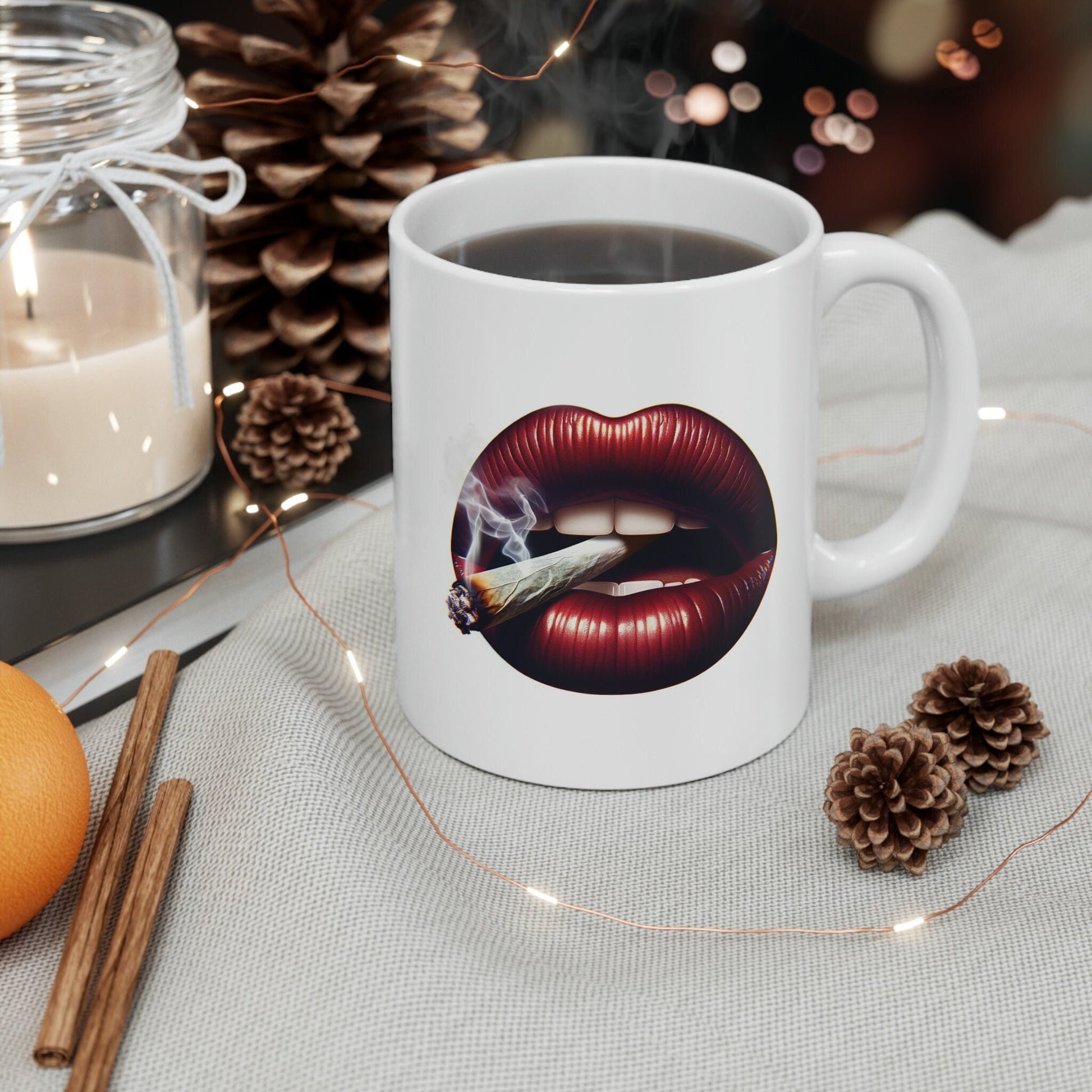 LIPS Joint Mug - WEED Themed Coffee Mugs - Perfect Gift for Smokers, Stoners, Marijuana Lovers, Growers; Smoker Enthusiasts