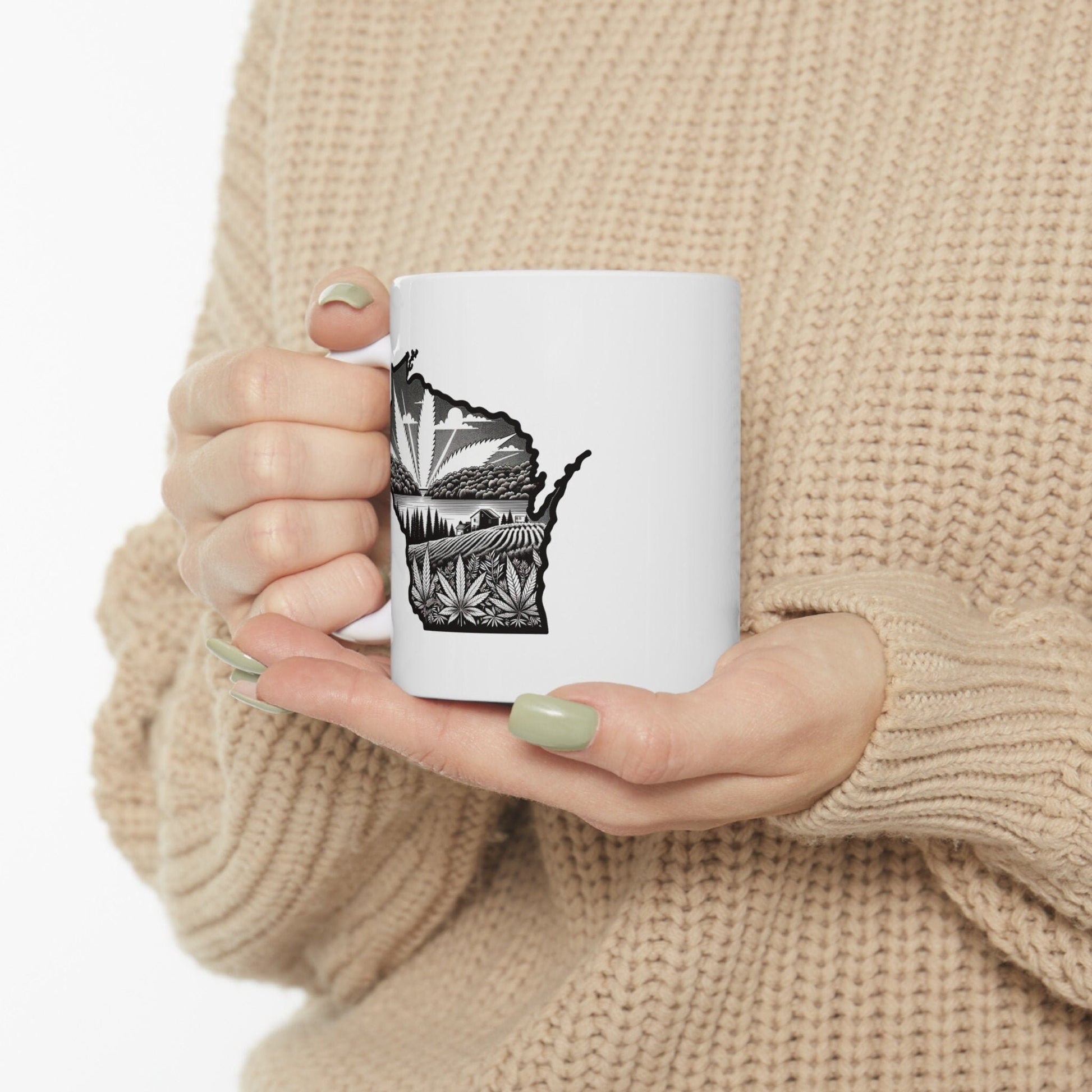WISCONSIN Weed Mug - State Themed Coffee Mugs, Marijuana Graphic - Perfect Gift for Smokers, Weed Lovers, Stoners - Cannabis Decor