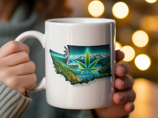 WASHINGTON Weed Mug - State Themed Coffee Mugs, Marijuana Graphic - Perfect Gift for Smokers, Weed Lovers, Stoners - Cannabis Decor