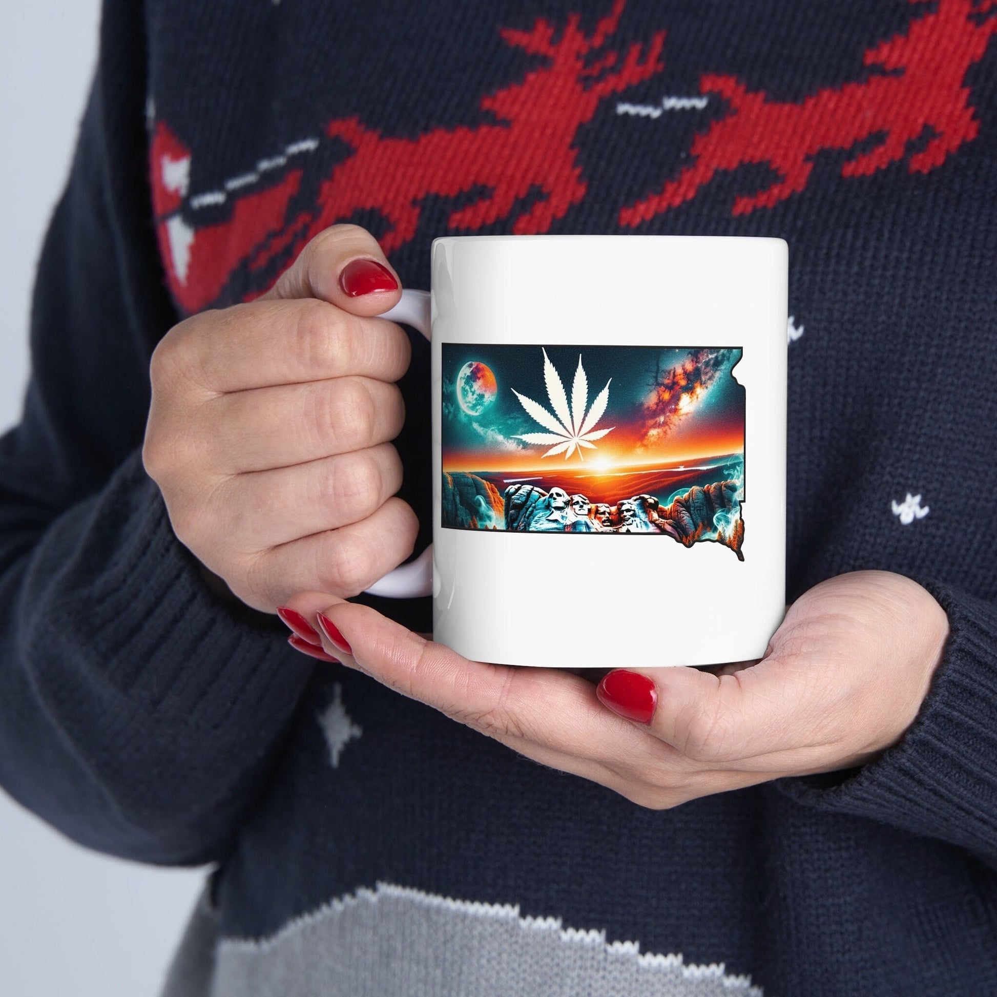 SOUTH DAKOTA Weed Mug - State Themed Coffee Mugs, Marijuana Graphic - Perfect Gift for Smokers, Weed Lovers, Stoners - Cannabis Decor