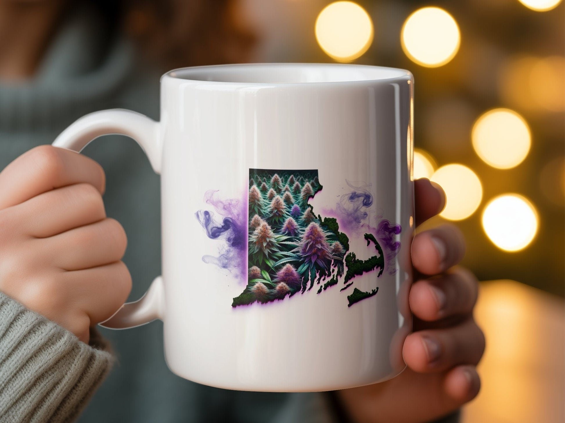 RHODE ISLAND Weed Mug - State Themed Coffee Mugs, Marijuana Graphic - Perfect Gift for Smokers, Weed Lovers, Stoners - Cannabis Decor