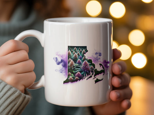 RHODE ISLAND Weed Mug - State Themed Coffee Mugs, Marijuana Graphic - Perfect Gift for Smokers, Weed Lovers, Stoners - Cannabis Decor