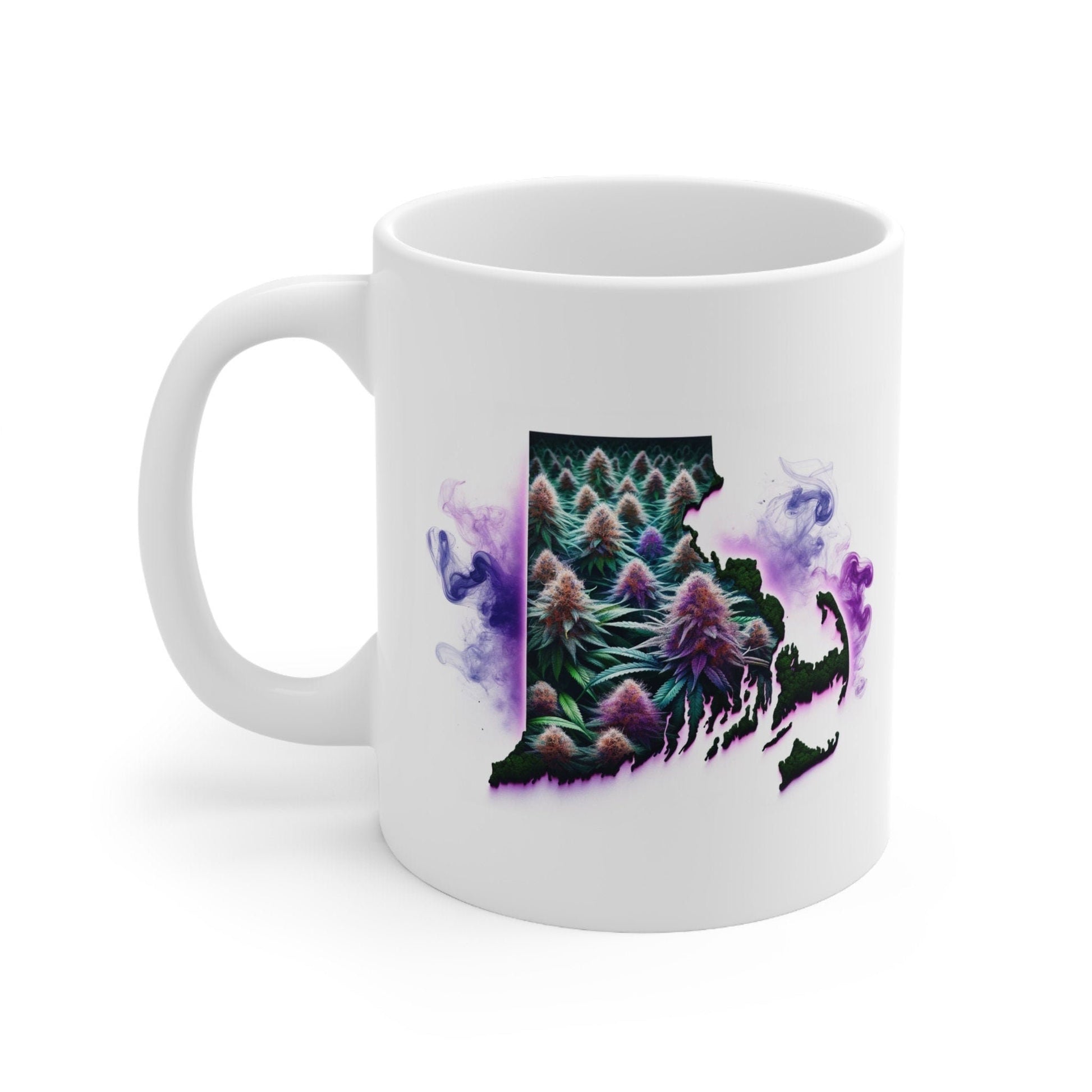 RHODE ISLAND Weed Mug - State Themed Coffee Mugs, Marijuana Graphic - Perfect Gift for Smokers, Weed Lovers, Stoners - Cannabis Decor