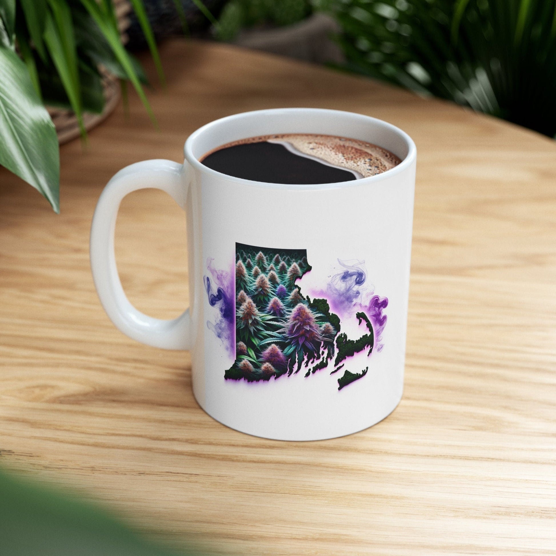 RHODE ISLAND Weed Mug - State Themed Coffee Mugs, Marijuana Graphic - Perfect Gift for Smokers, Weed Lovers, Stoners - Cannabis Decor