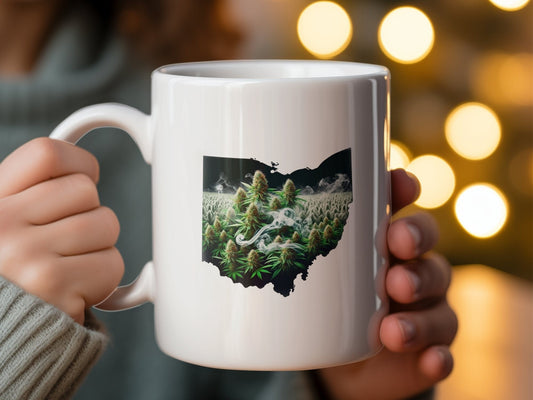 OHIO Weed Mug - State Themed Coffee Mugs, Marijuana Graphic - Perfect Gift for Smokers, Weed Lovers, Stoners - Cannabis Decor