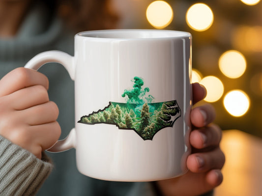 NORTH CAROLINA Weed Mug - State Themed Coffee Mugs, Marijuana Graphic - Perfect Gift for Smokers, Weed Lovers, Stoners - Cannabis Decor