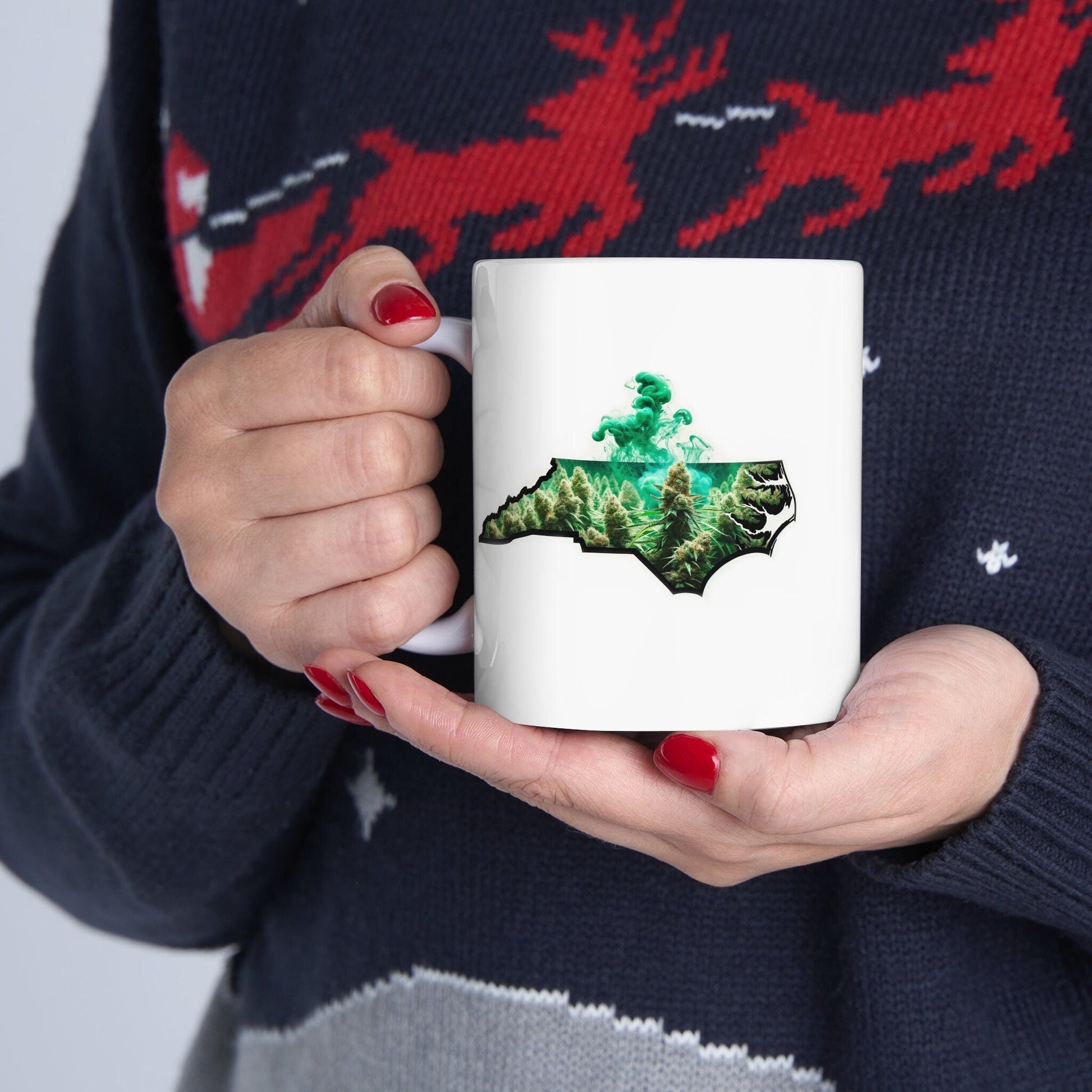 NORTH CAROLINA Weed Mug - State Themed Coffee Mugs, Marijuana Graphic - Perfect Gift for Smokers, Weed Lovers, Stoners - Cannabis Decor