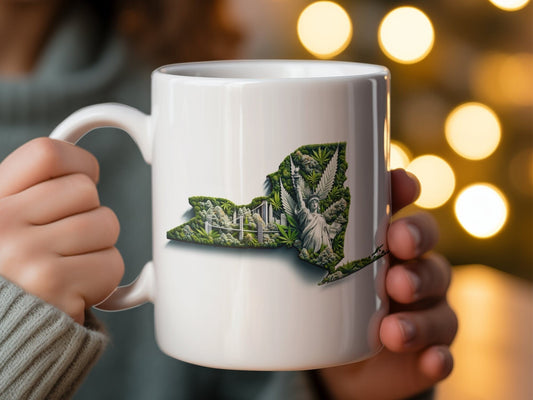 NEW YORK Weed Mug - State Themed Coffee Mugs, Marijuana Graphic - Perfect Gift for Smokers, Weed Lovers, Stoners - Cannabis Decor