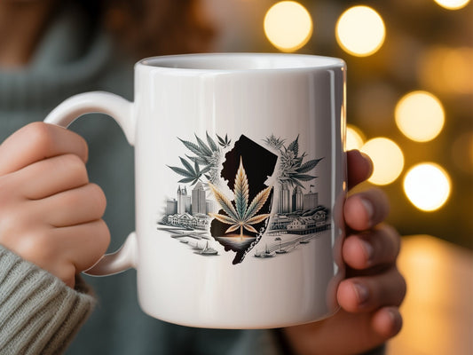 NEW JERSEY Weed Mug - State Themed Coffee Mugs, Marijuana Graphic - Perfect Gift for Smokers, Weed Lovers, Stoners - Cannabis Decor
