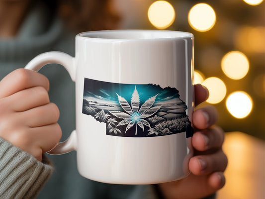 NEBRASKA Weed Mug - State Themed Coffee Mugs, Marijuana Graphic - Perfect Gift for Smokers, Weed Lovers, Stoners - Cannabis Decor
