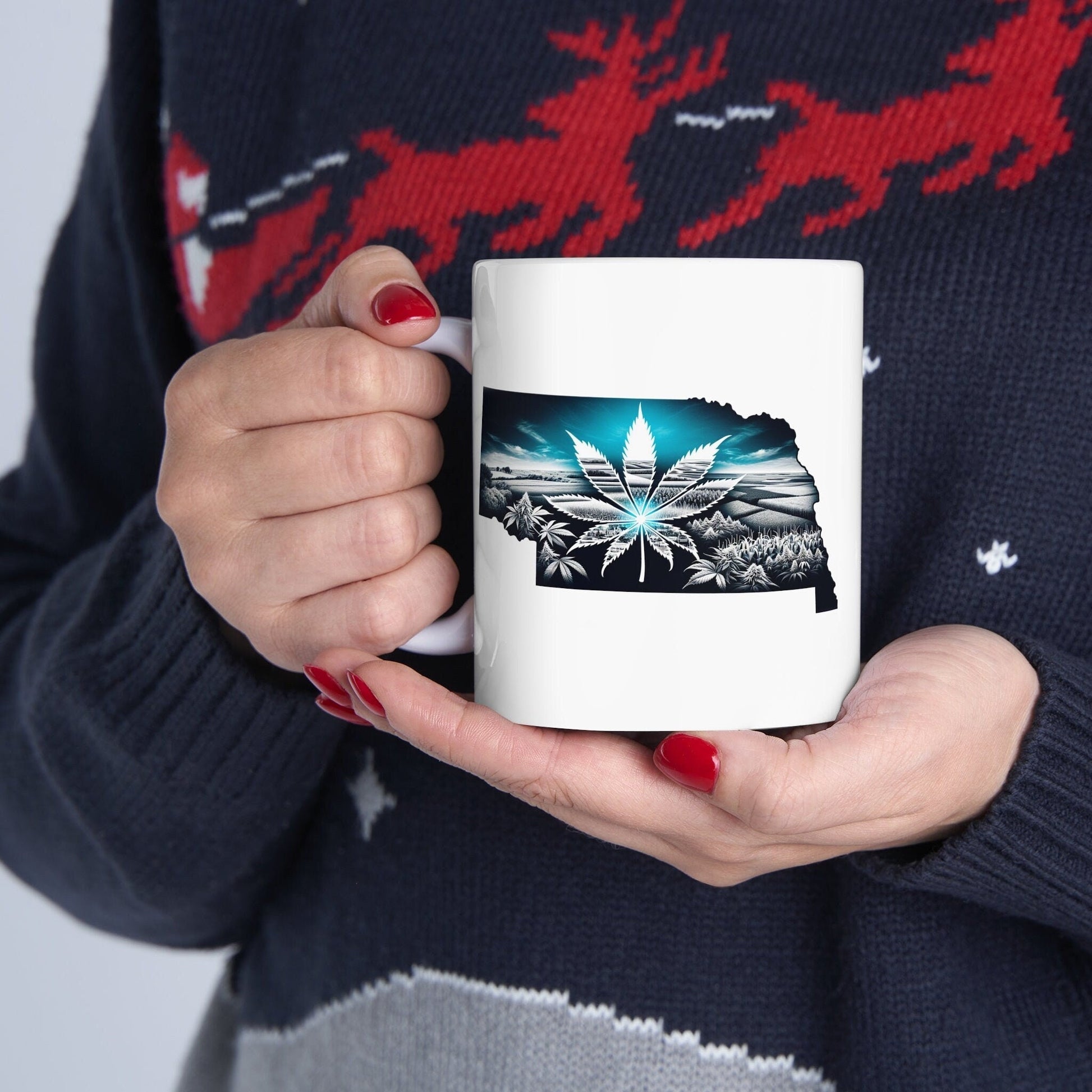 NEBRASKA Weed Mug - State Themed Coffee Mugs, Marijuana Graphic - Perfect Gift for Smokers, Weed Lovers, Stoners - Cannabis Decor