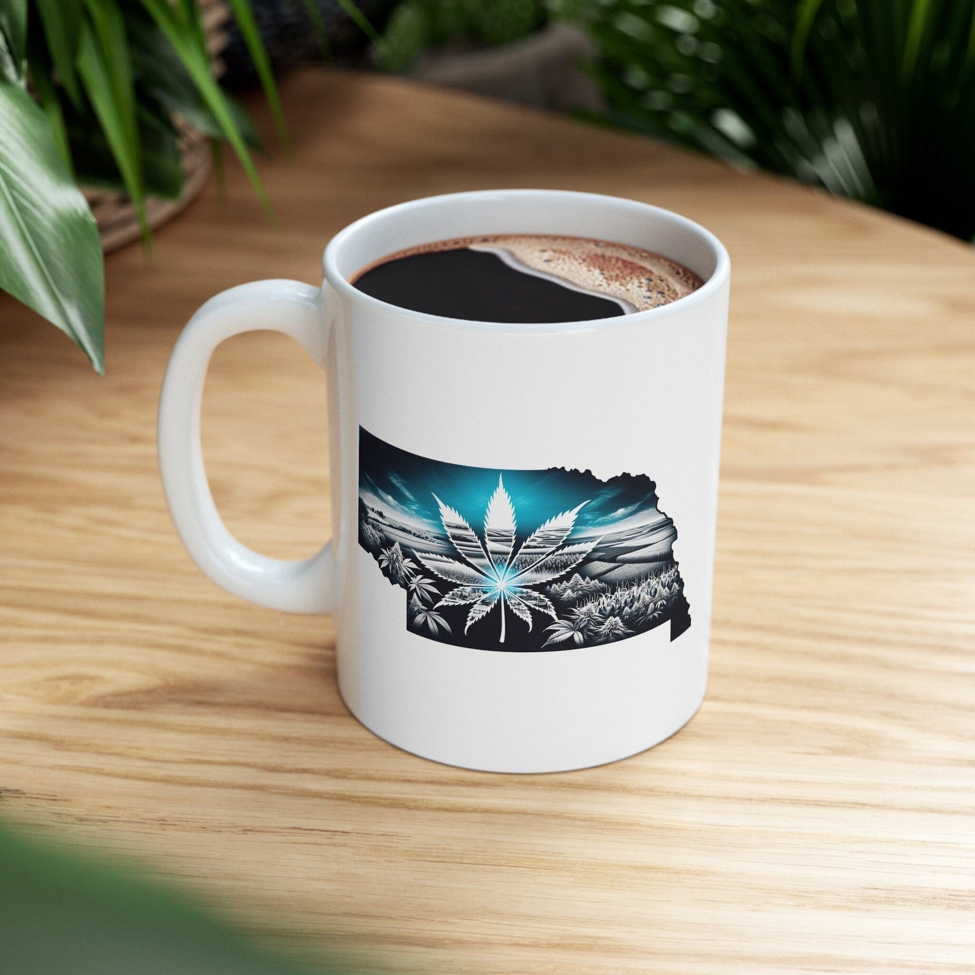 NEBRASKA Weed Mug - State Themed Coffee Mugs, Marijuana Graphic - Perfect Gift for Smokers, Weed Lovers, Stoners - Cannabis Decor