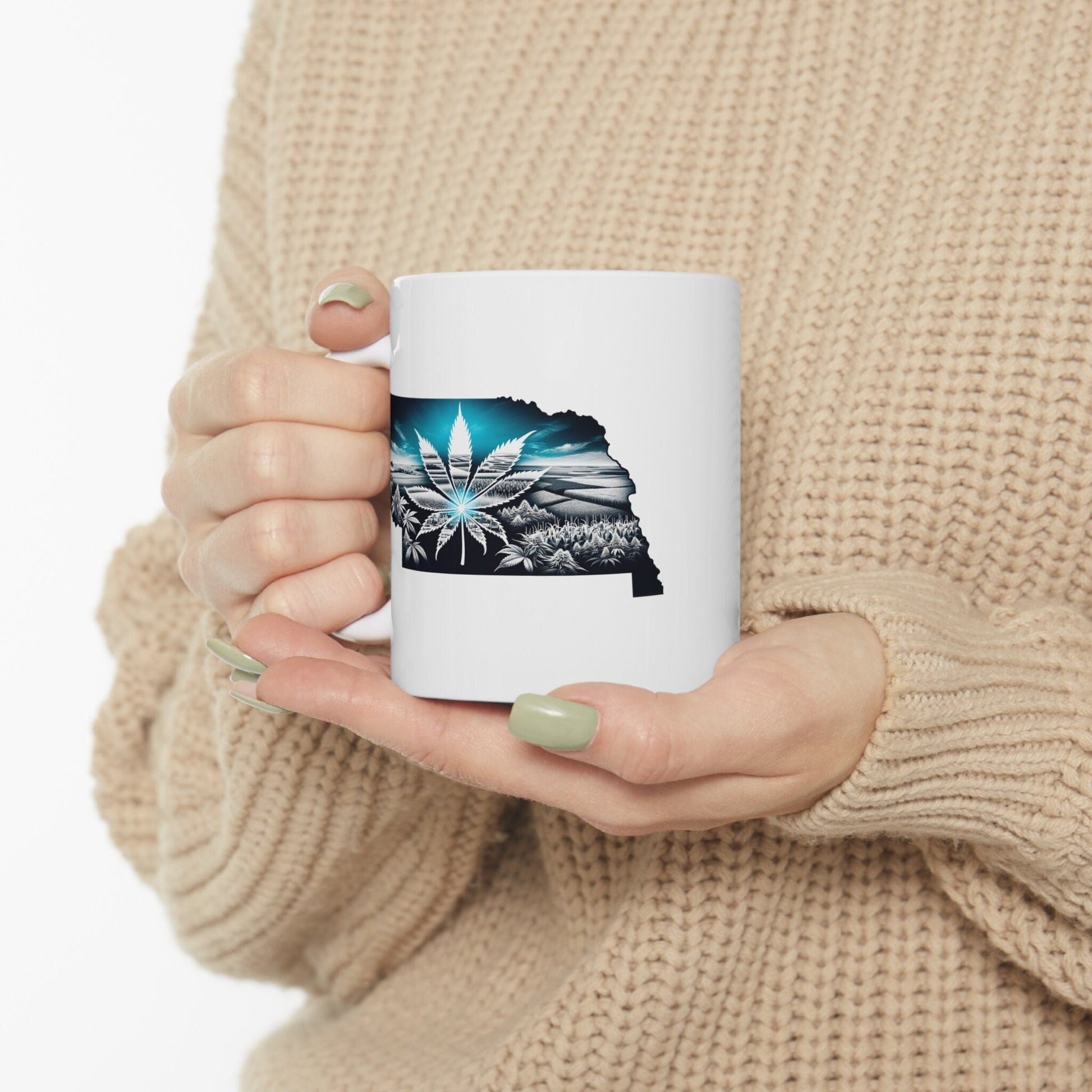 NEBRASKA Weed Mug - State Themed Coffee Mugs, Marijuana Graphic - Perfect Gift for Smokers, Weed Lovers, Stoners - Cannabis Decor