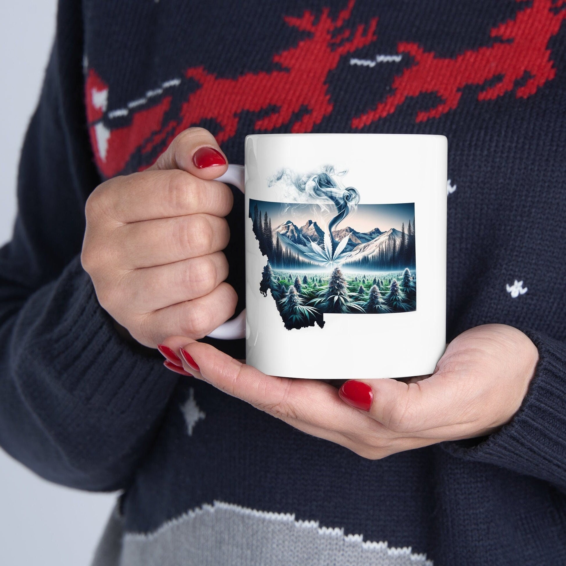 MONTANA Weed Mug - State Themed Coffee Mugs, Marijuana Graphic - Perfect Gift for Smokers, Weed Lovers, Stoners - Cannabis Decor