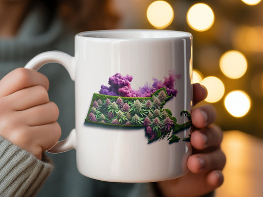 MASSACHUSETTS Weed Mug - State Themed Coffee Mugs, Marijuana Graphic - Perfect Gift for Smokers, Weed Lovers, Stoners - Cannabis Decor