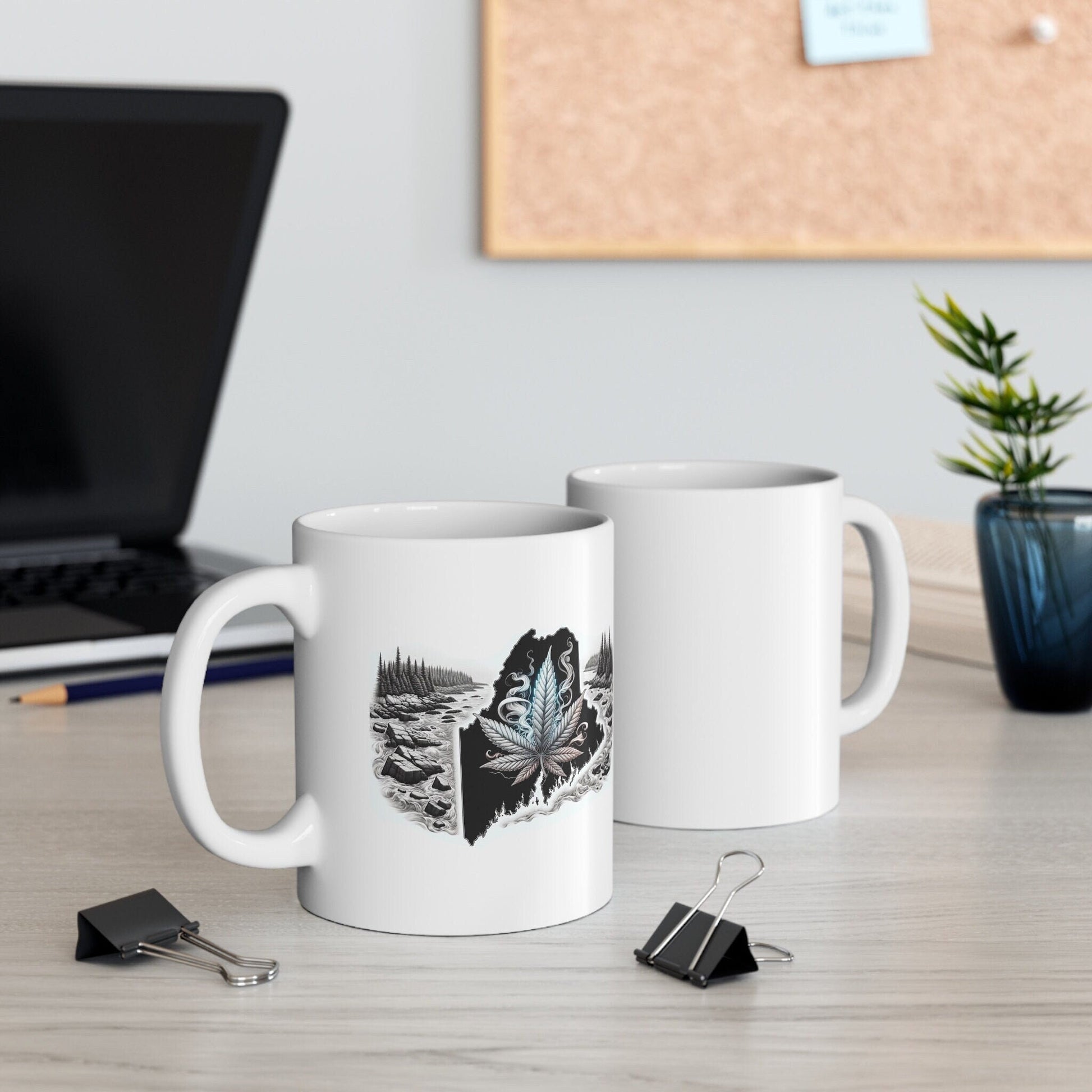 MAINE Weed Mug - State Themed Coffee Mugs, Marijuana Graphic - Perfect Gift for Smokers, Weed Lovers, Stoners - Cannabis Decor
